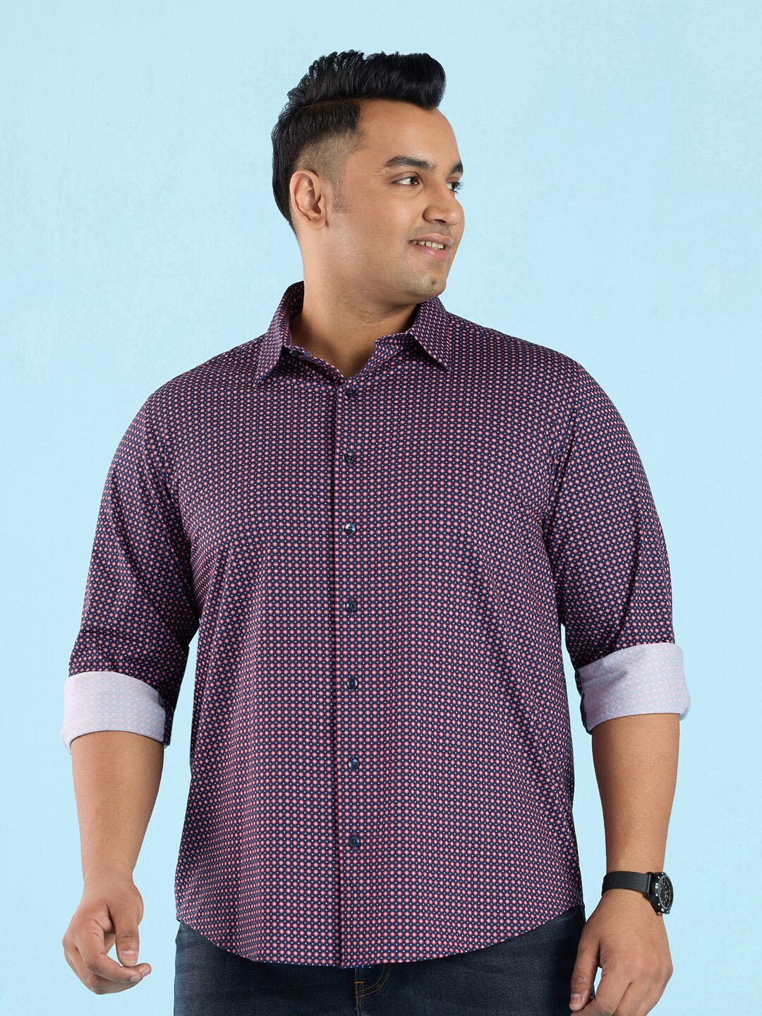 Big Hello - The Plus Life Micro Ditsy Printed Spread Collar Cotton Casual Shirt, Navy blue
Big Hello - The Plus Life Micro Ditsy Printed Spread Collar Cotton Casual Shirt, Navy blue
