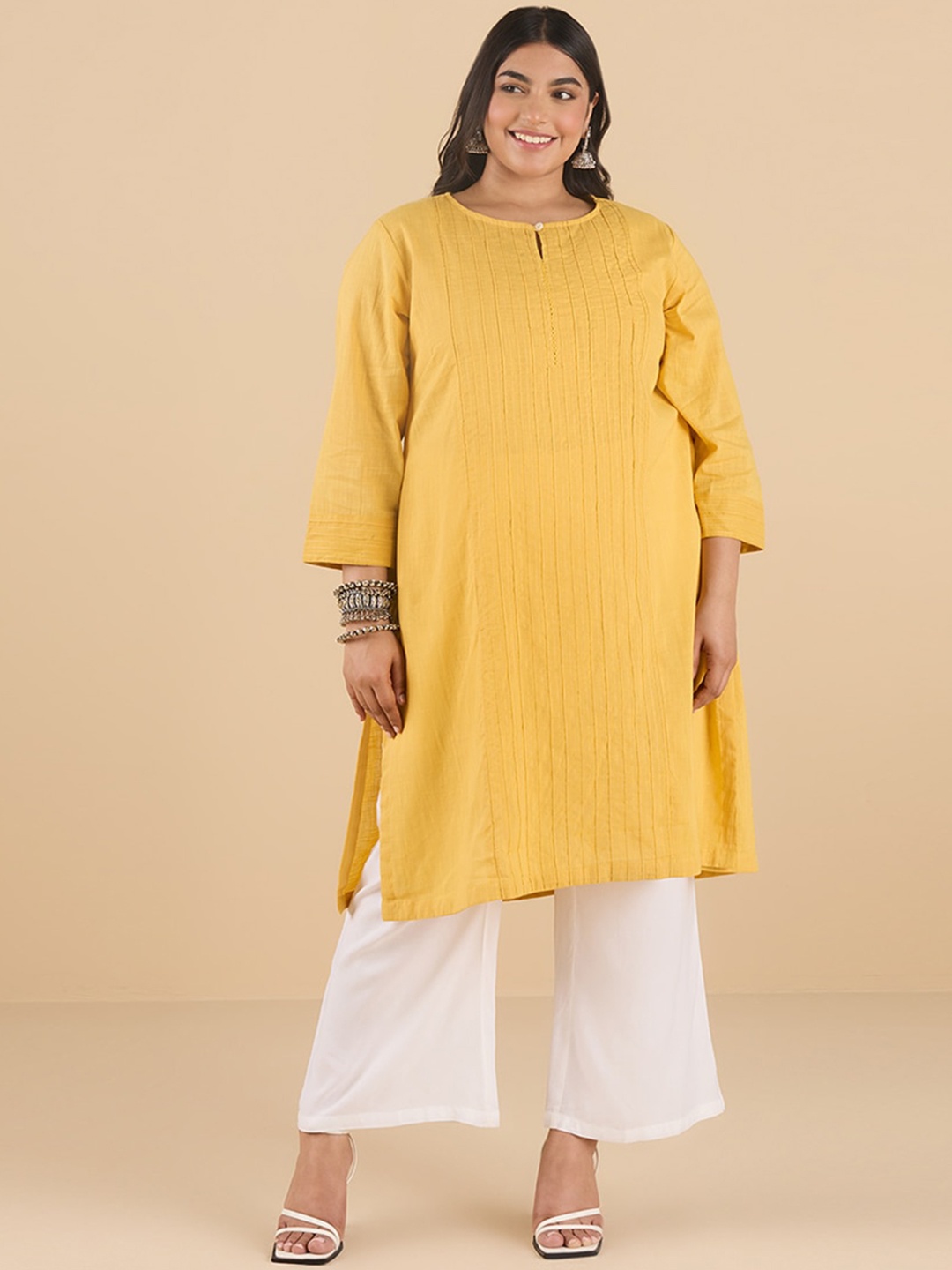 Big Hello - The Plus Life Striped Key Hole Neck Cotton Straight Kurta, Mustard
Big Hello - The Plus Life Striped Key Hole Neck Cotton Straight Kurta, Mustard