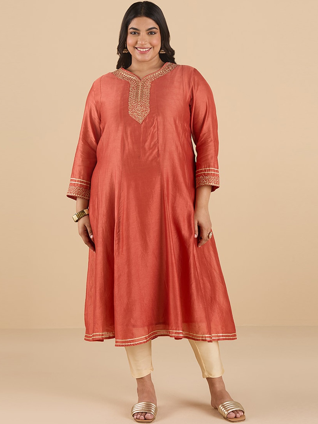 Big Hello - The Plus Life Floral Yoke Design Beads & Stones Anarkali Kurta, Rust
Big Hello - The Plus Life Floral Yoke Design Beads & Stones Anarkali Kurta, Rust