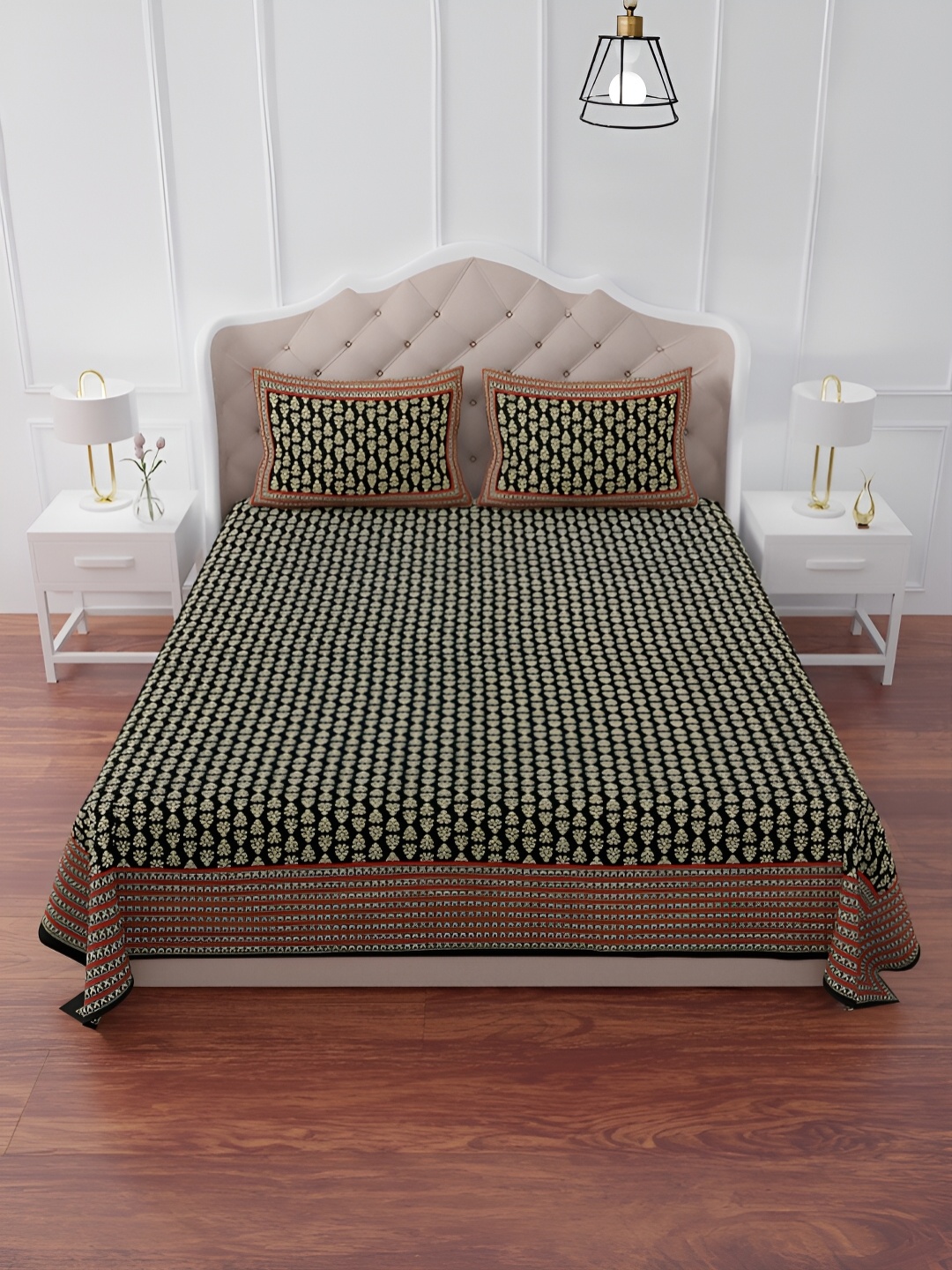 The Craft Monk Black & Beige Printed Cotton 240 TC King Bedsheet With 2 Pillow Covers
The Craft Monk Black & Beige Printed Cotton 240 TC King Bedsheet With 2 Pillow Covers