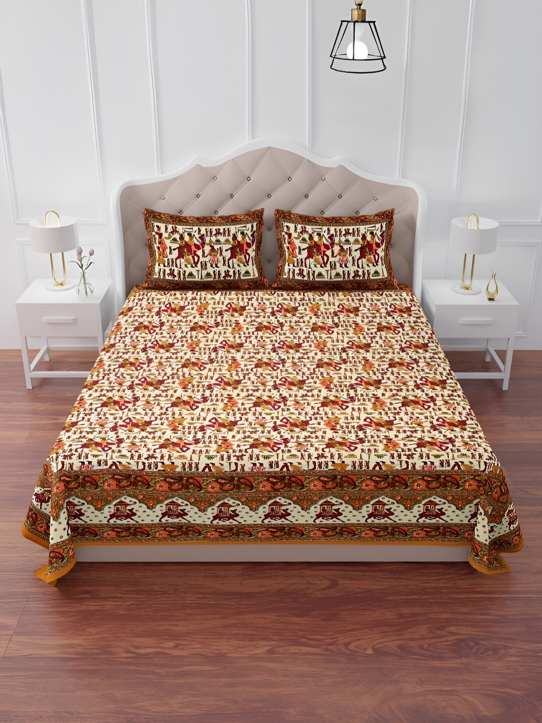 The Craft Monk Yellow & Maroon Printed 240 TC King Bedsheet with 2 Pillow Covers
The Craft Monk Yellow & Maroon Printed 240 TC King Bedsheet with 2 Pillow Covers