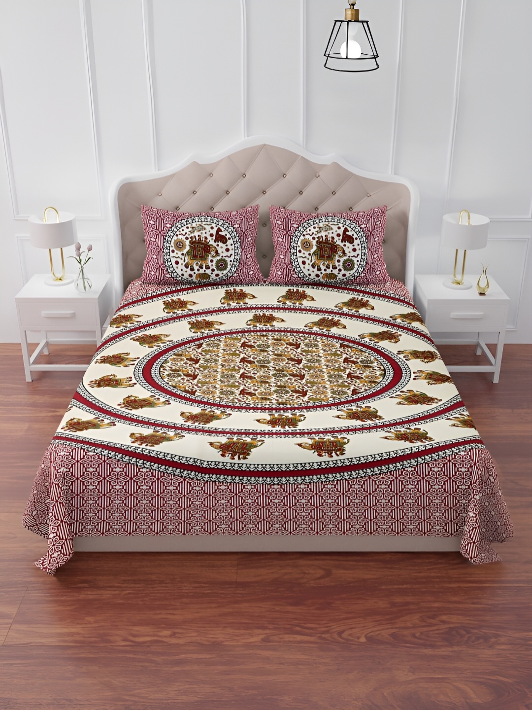The Craft Monk Maroon & Beige Printed Cotton 240 TC King Bedsheet With 2 Pillow Covers
The Craft Monk Maroon & Beige Printed Cotton 240 TC King Bedsheet With 2 Pillow Covers