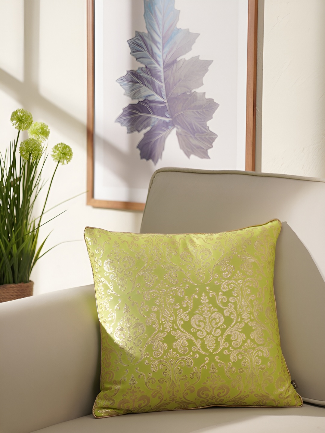 Pure Home and Living Green & Gold-Toned Ethnic Motifs Zari Work Square Cushion Covers
Pure Home and Living Green & Gold-Toned Ethnic Motifs Zari Work Square Cushion Covers