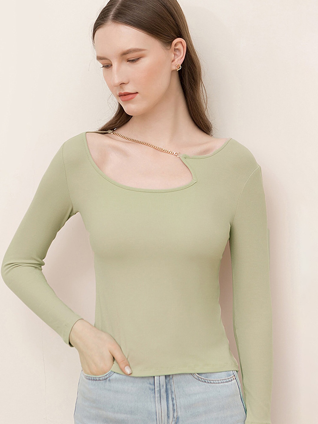 LULU & SKY Scoop Neck Fitted Top, Green
