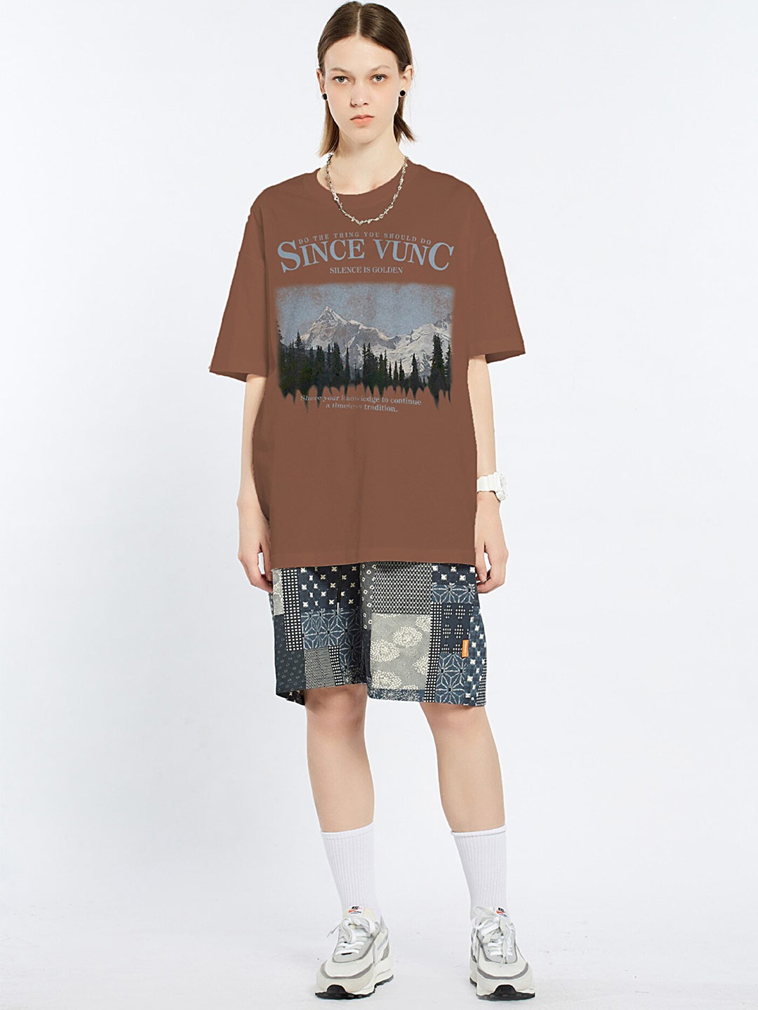 LULU & SKY Printed Oversized Pure Cotton Drop-Shoulder Sleeves T-shirt, Coffee brown
LULU & SKY Printed Oversized Pure Cotton Drop-Shoulder Sleeves T-shirt, Coffee brown