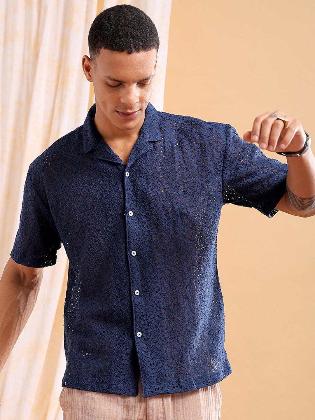 The Indian Garage Co Oversized Self Design Textured Cuban Collar Casual Shirt, Navy blue
The Indian Garage Co Oversized Self Design Textured Cuban Collar Casual Shirt, Navy blue
