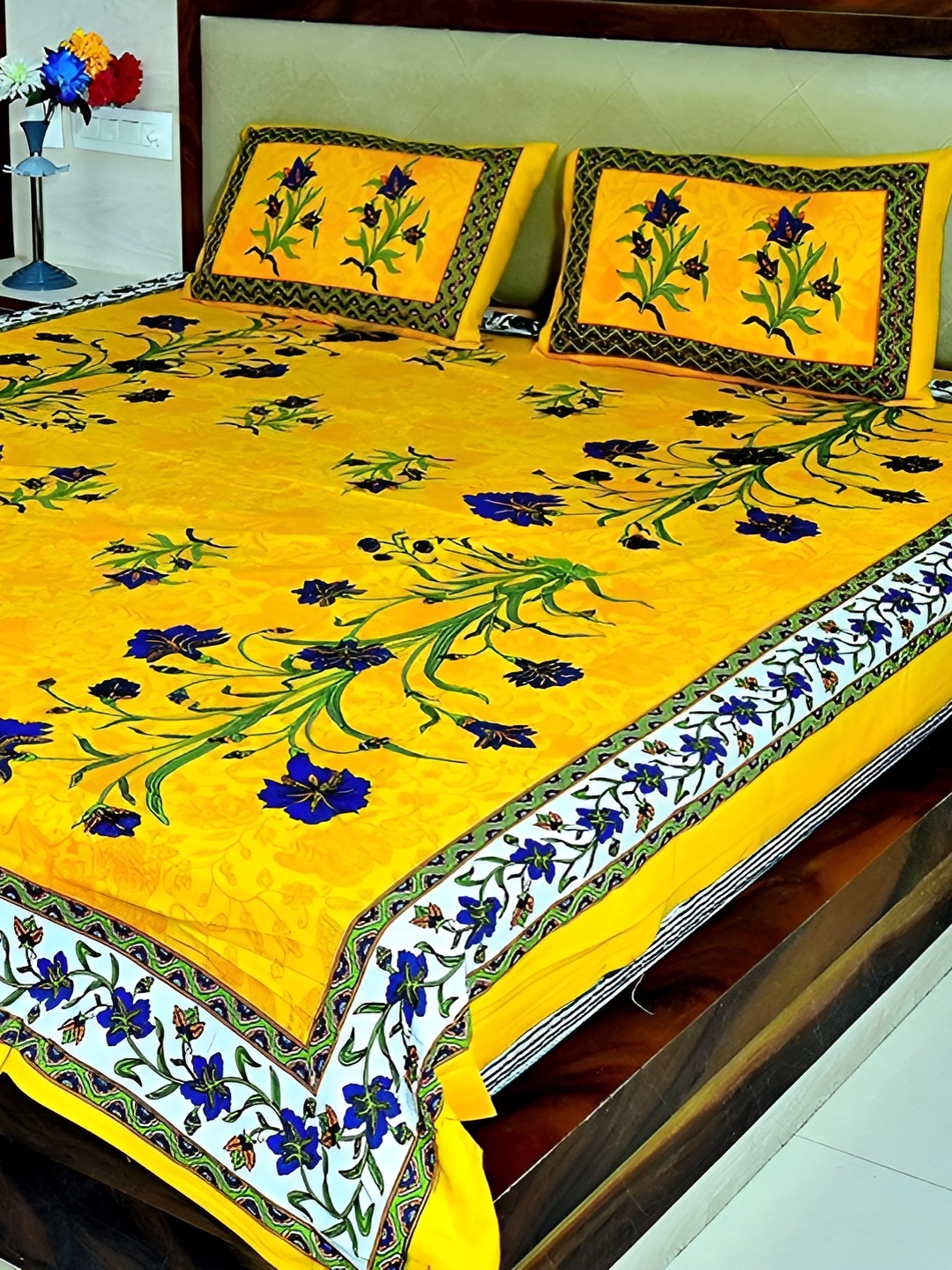 Sohibe Yellow Floral Printed Pure Cotton King Size Bed Cover With 2 Pillow Cover, Blue
Sohibe Yellow Floral Printed Pure Cotton King Size Bed Cover With 2 Pillow Cover, Blue
