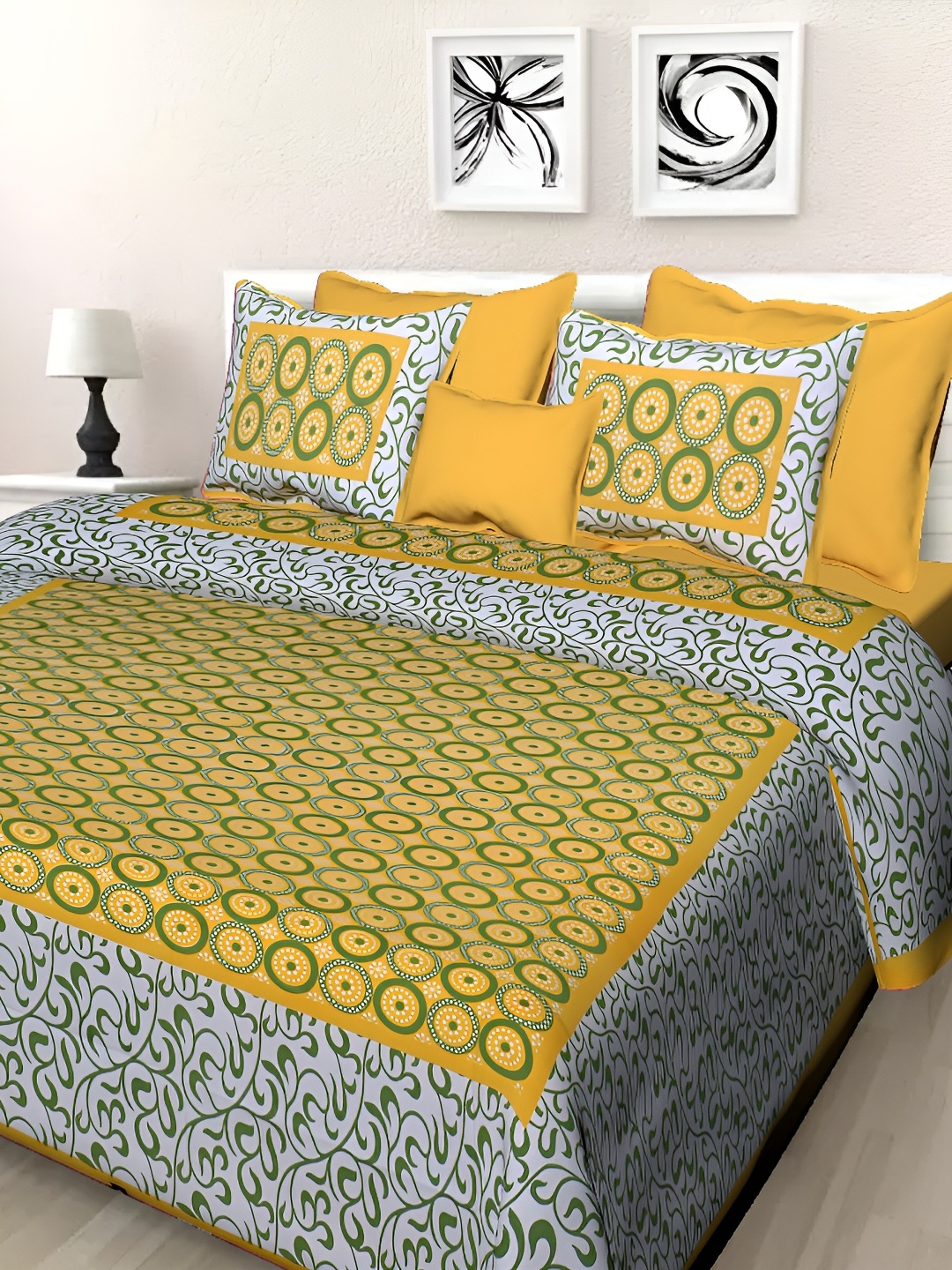 Sohibe Yellow Ethnic Motif Printed Pure Cotton King Size Bed Cover With Pillow Cover
Sohibe Yellow Ethnic Motif Printed Pure Cotton King Size Bed Cover With Pillow Cover