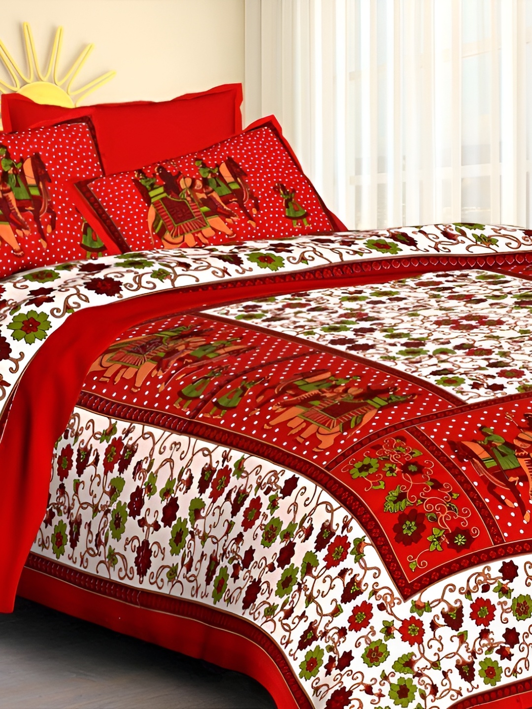 Sohibe Red Ethnic Motif Printed Pure Cotton King Size Bed cover with 2 Pillow covers
Sohibe Red Ethnic Motif Printed Pure Cotton King Size Bed cover with 2 Pillow covers