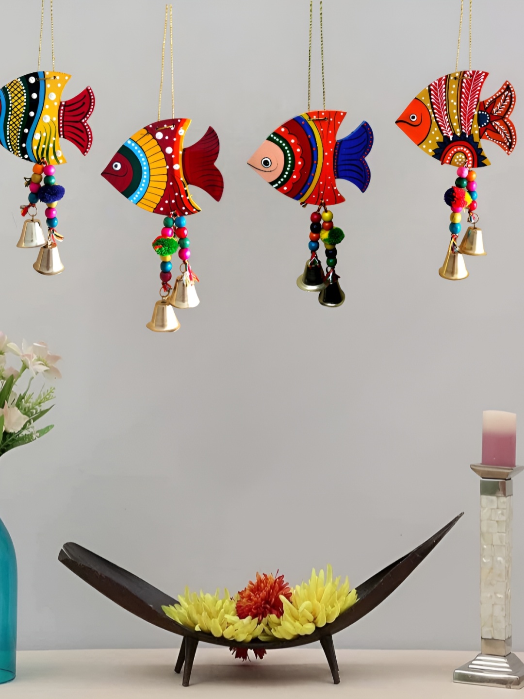 Sohibe 4Pcs Red & Blue Printed Wall Hanging