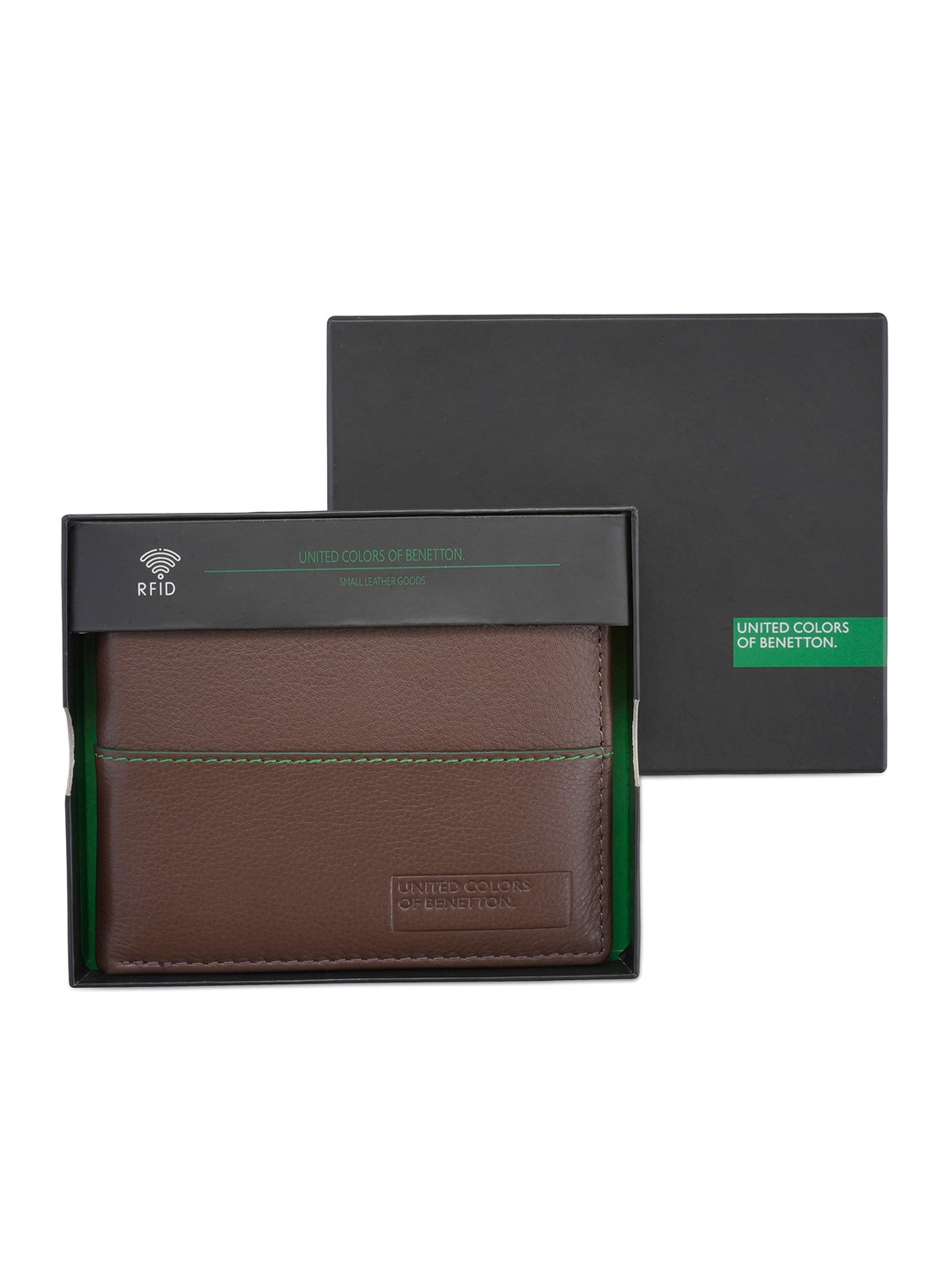 United Colors of Benetton Men Leather Two Fold Wallet, Brown