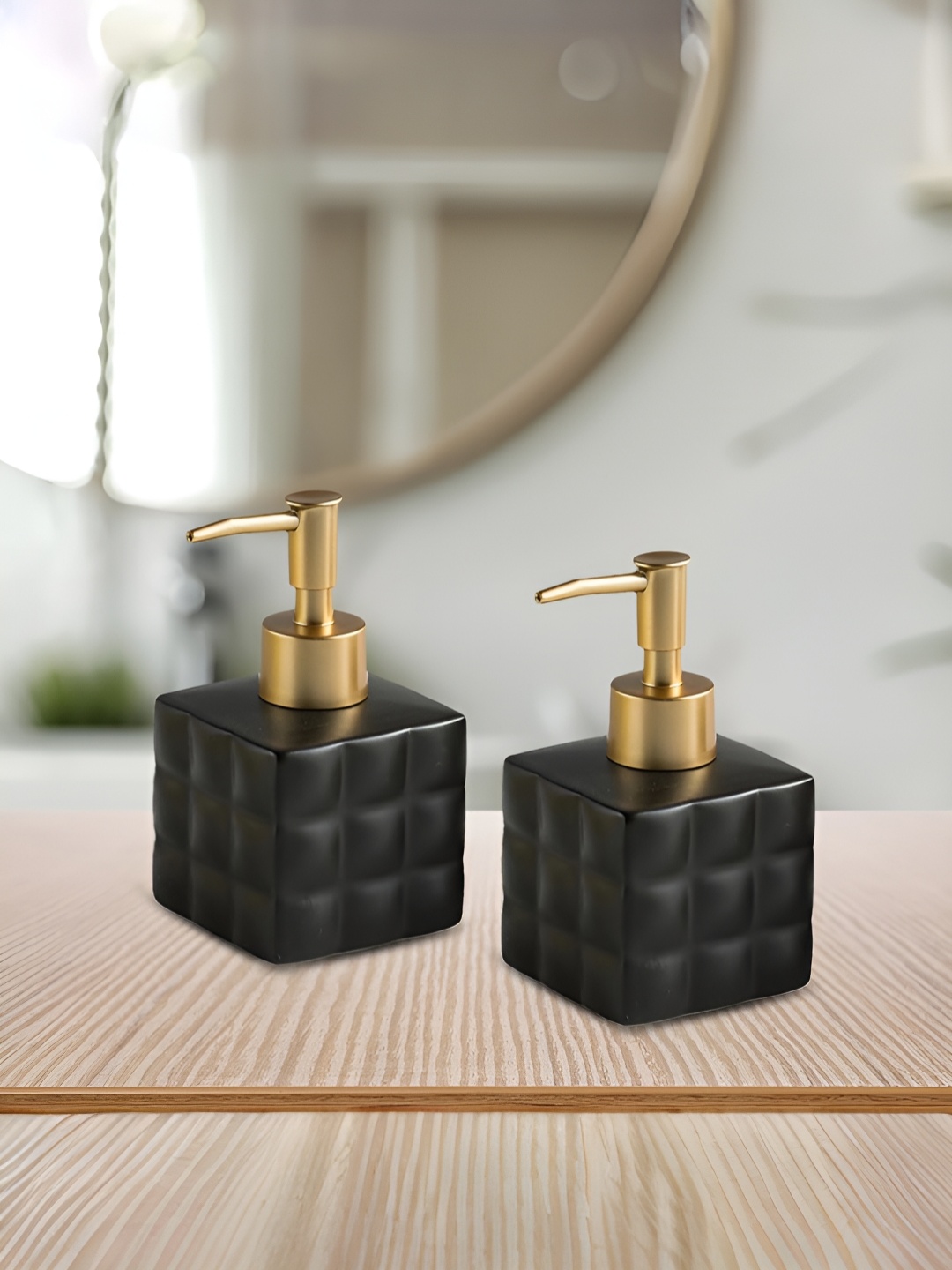 The Better Home Black & Gold-Toned 2Pcs Textured Ceramic Glossy Soap Dispensers 200ml Each
The Better Home Black & Gold-Toned 2Pcs Textured Ceramic Glossy Soap Dispensers 200ml Each