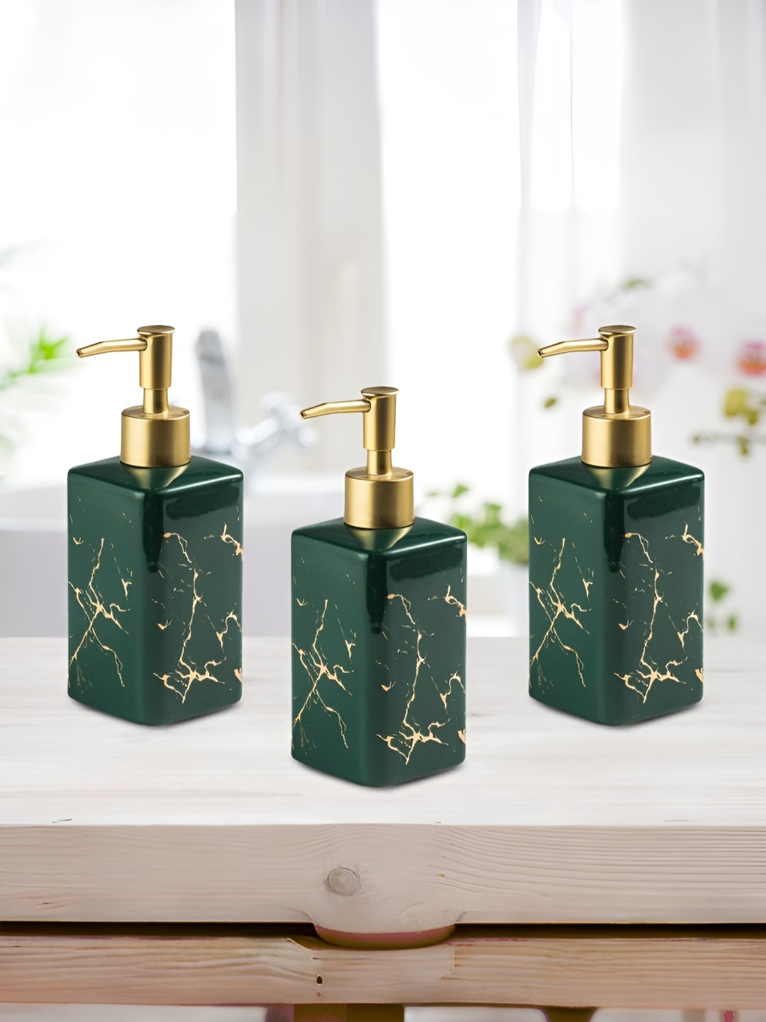 The Better Home Green & Gold-Toned 3Pcs Textured Ceramic Gloss Soap Dispensers 320ml Each
The Better Home Green & Gold-Toned 3Pcs Textured Ceramic Gloss Soap Dispensers 320ml Each