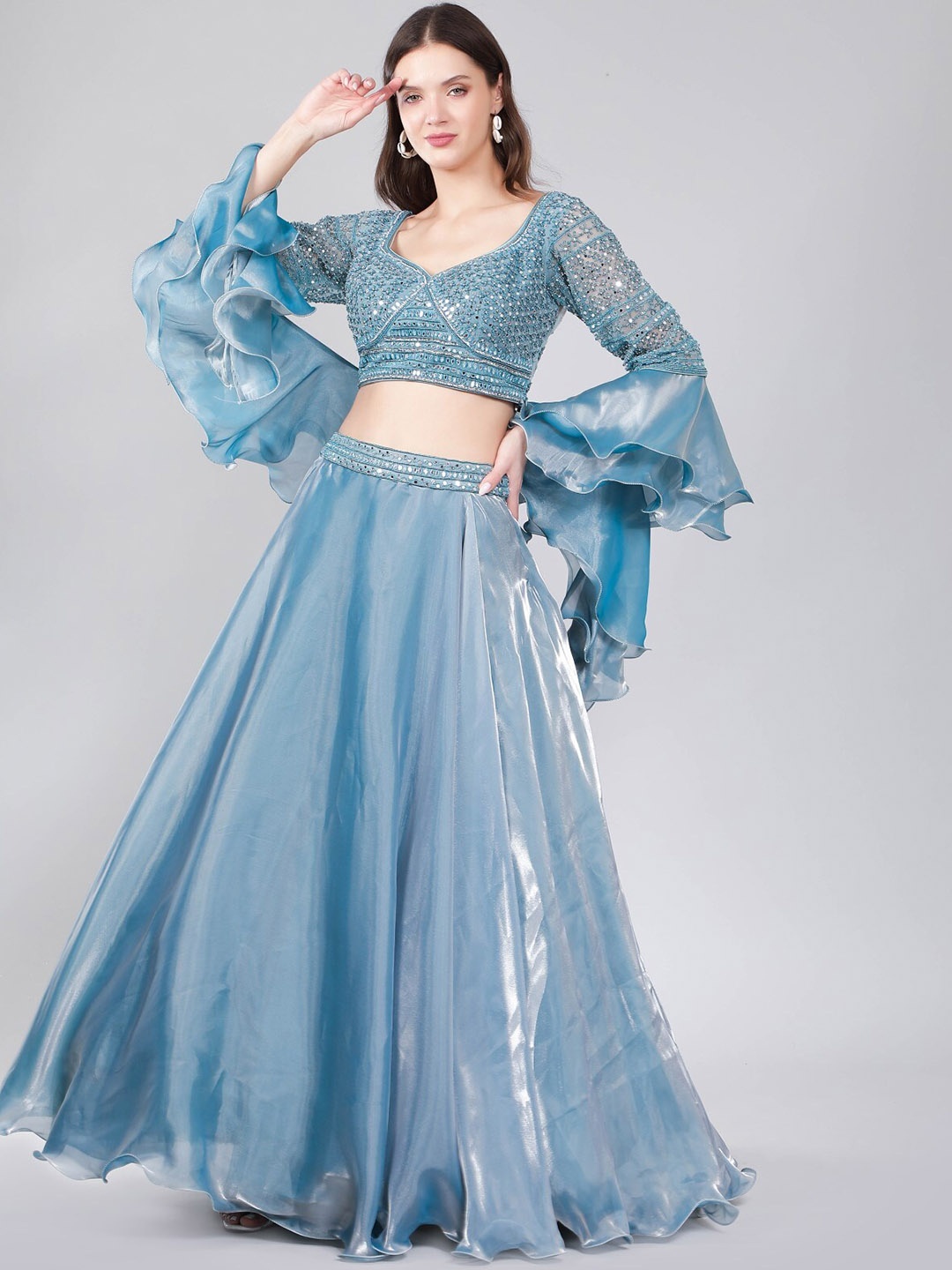 Laalzari Stones Embellished Mirror Work Detail Ready to Wear Lehenga & Blouse With Dupatta, Blue
Laalzari Stones Embellished Mirror Work Detail Ready to Wear Lehenga & Blouse With Dupatta, Blue