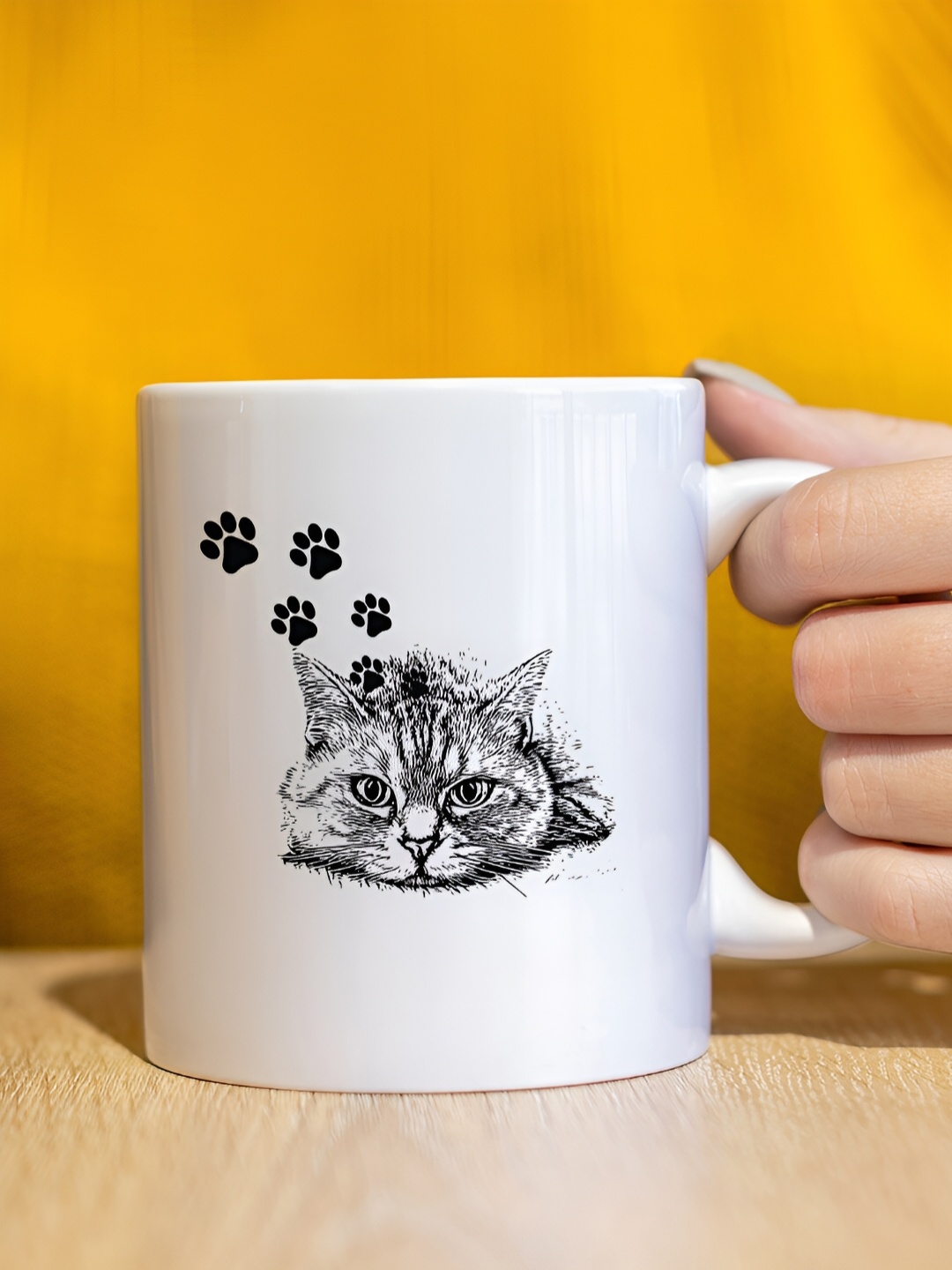 The Decor Lane White & Black Printed Microwave Safe Ceramic Glossy Finish Mug 325 ml