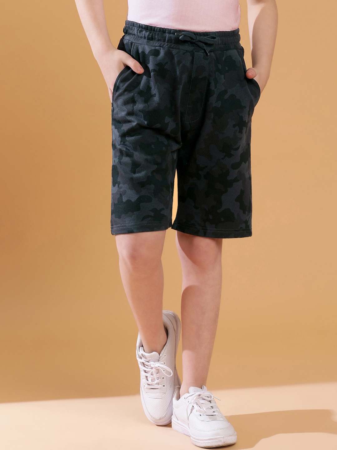 Lil Tomatoes Boys Camouflage Printed Cotton Shorts, Charcoal