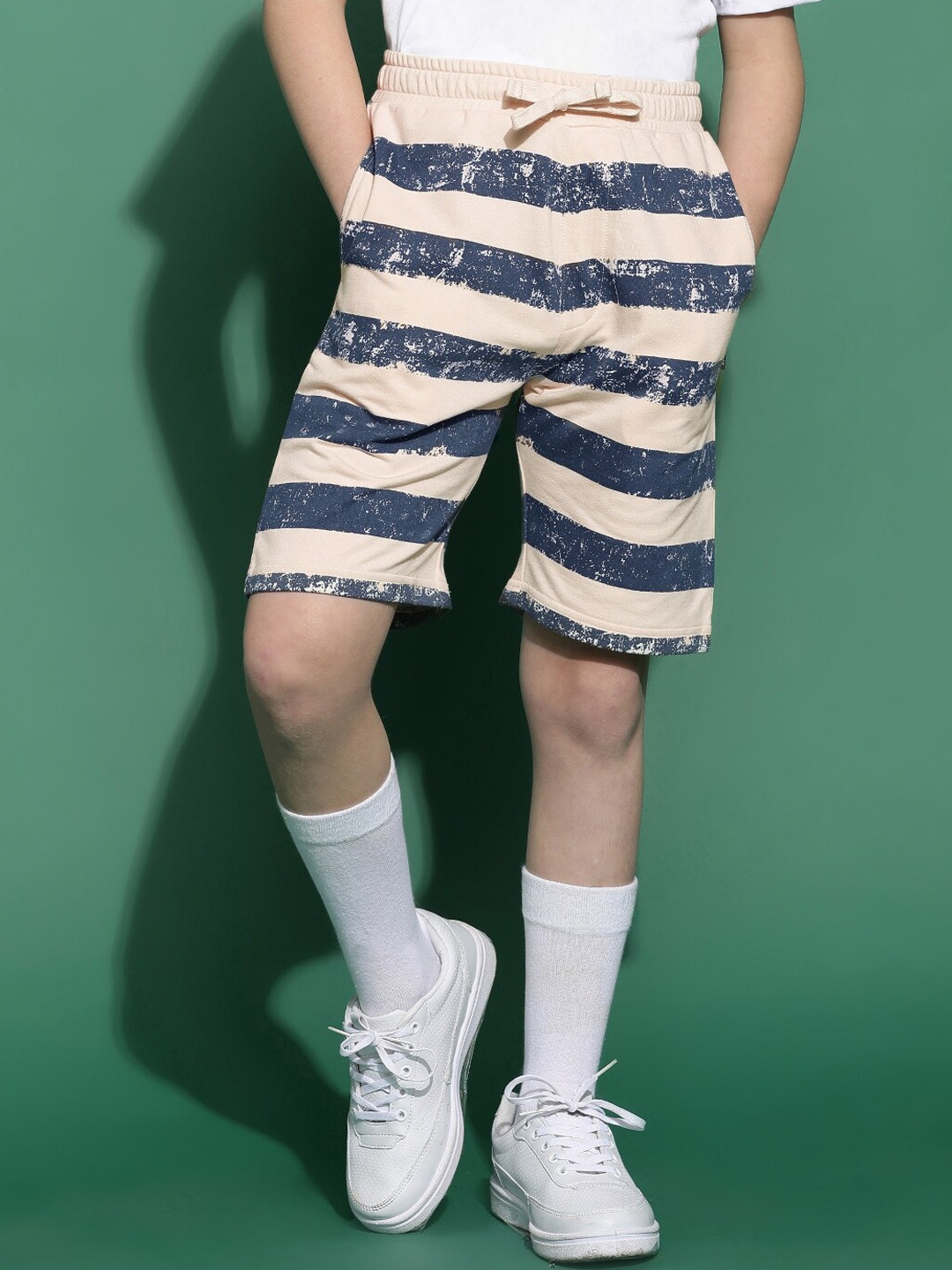 Lil Tomatoes Boys Striped Printed Cotton Shorts, Navy blue
