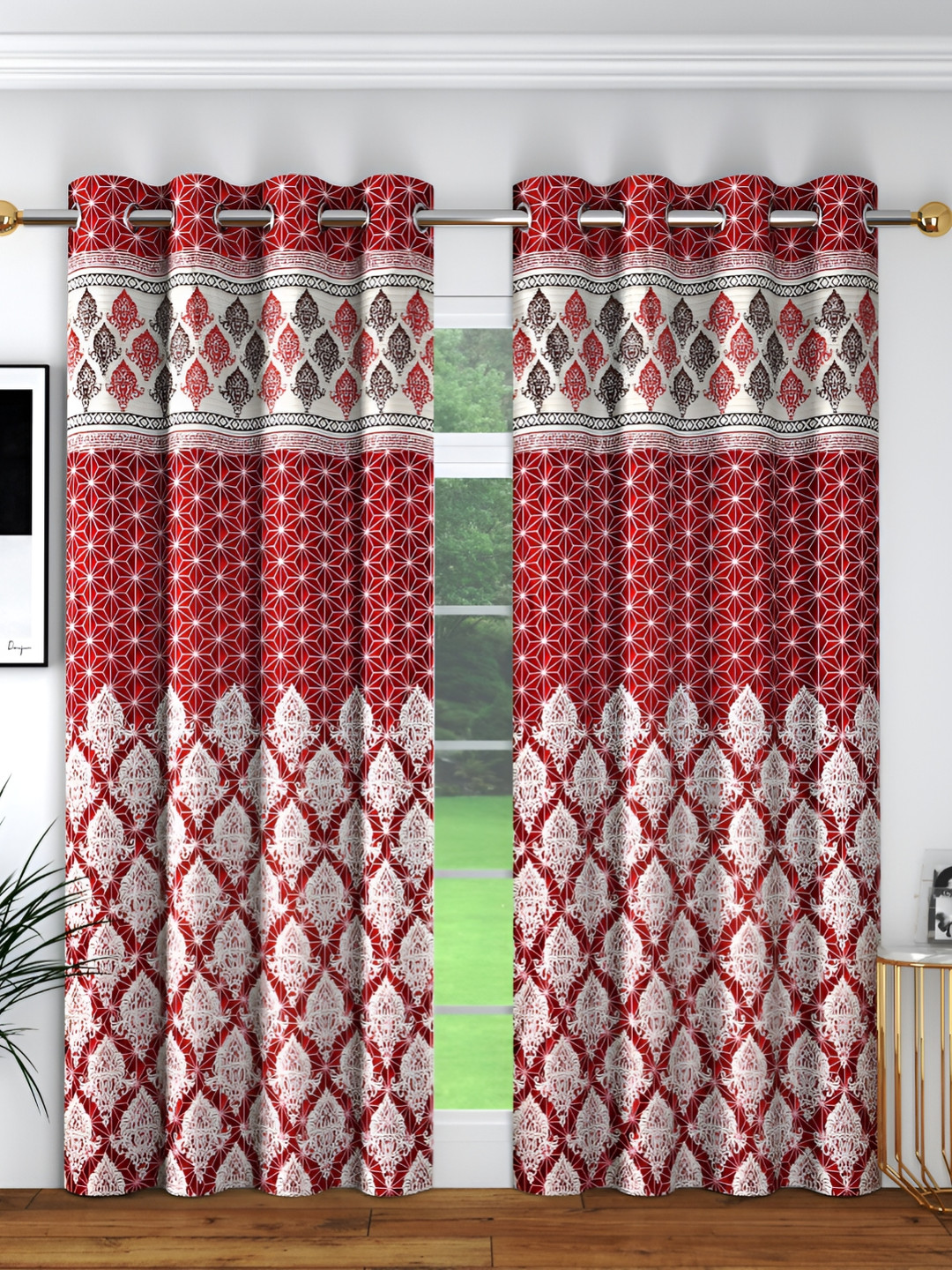Panipat Textile Hub Maroon & White 2 Pieces Floral Printed Room Darkening Door Curtains 
Panipat Textile Hub Maroon & White 2 Pieces Floral Printed Room Darkening Door Curtains