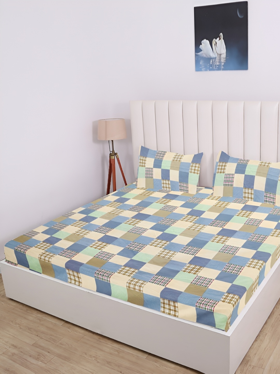 RD TREND Beige & Blue Geometric 210 TC Cotton King Fitted Bedsheet With 2 Pillow Covers
RD TREND Beige & Blue Geometric 210 TC Cotton King Fitted Bedsheet With 2 Pillow Covers