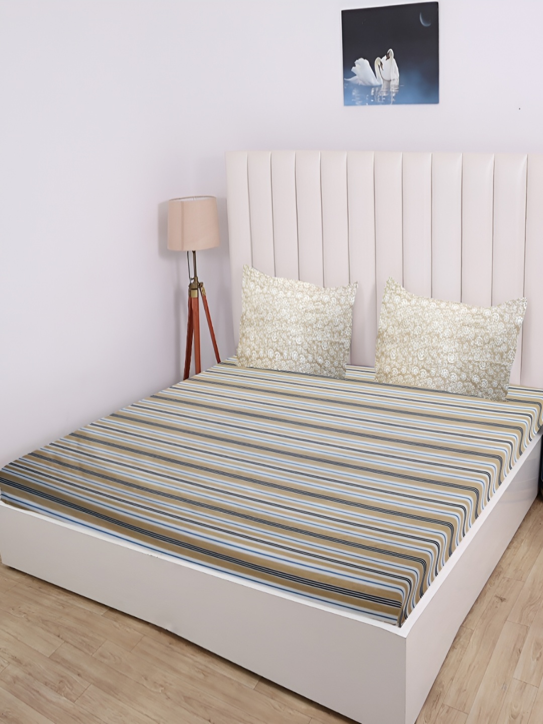 RD TREND Beige & white Striped 210 TC Cotton King Fitted Bedsheet With 2 Pillow Covers
RD TREND Beige & white Striped 210 TC Cotton King Fitted Bedsheet With 2 Pillow Covers