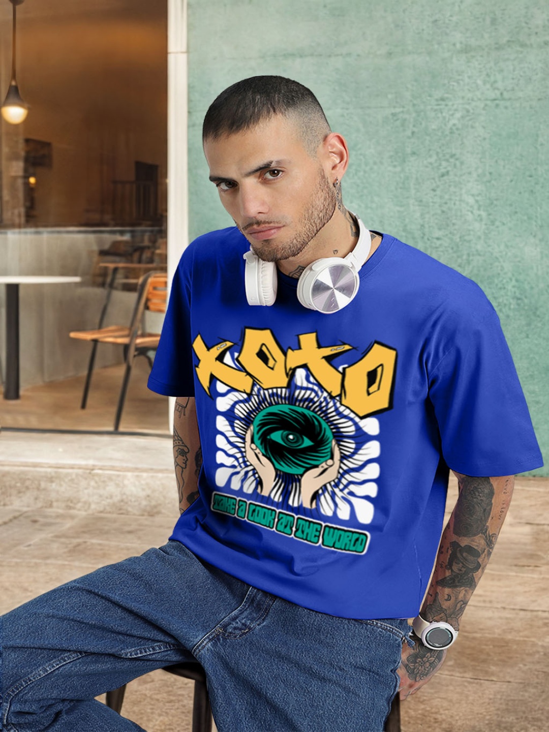 VEIRDO Round Neck Short Sleeves Graphic Printed Pure Cotton Cotton Oversized T-shirt, Blue
VEIRDO Round Neck Short Sleeves Graphic Printed Pure Cotton Cotton Oversized T-shirt, Blue