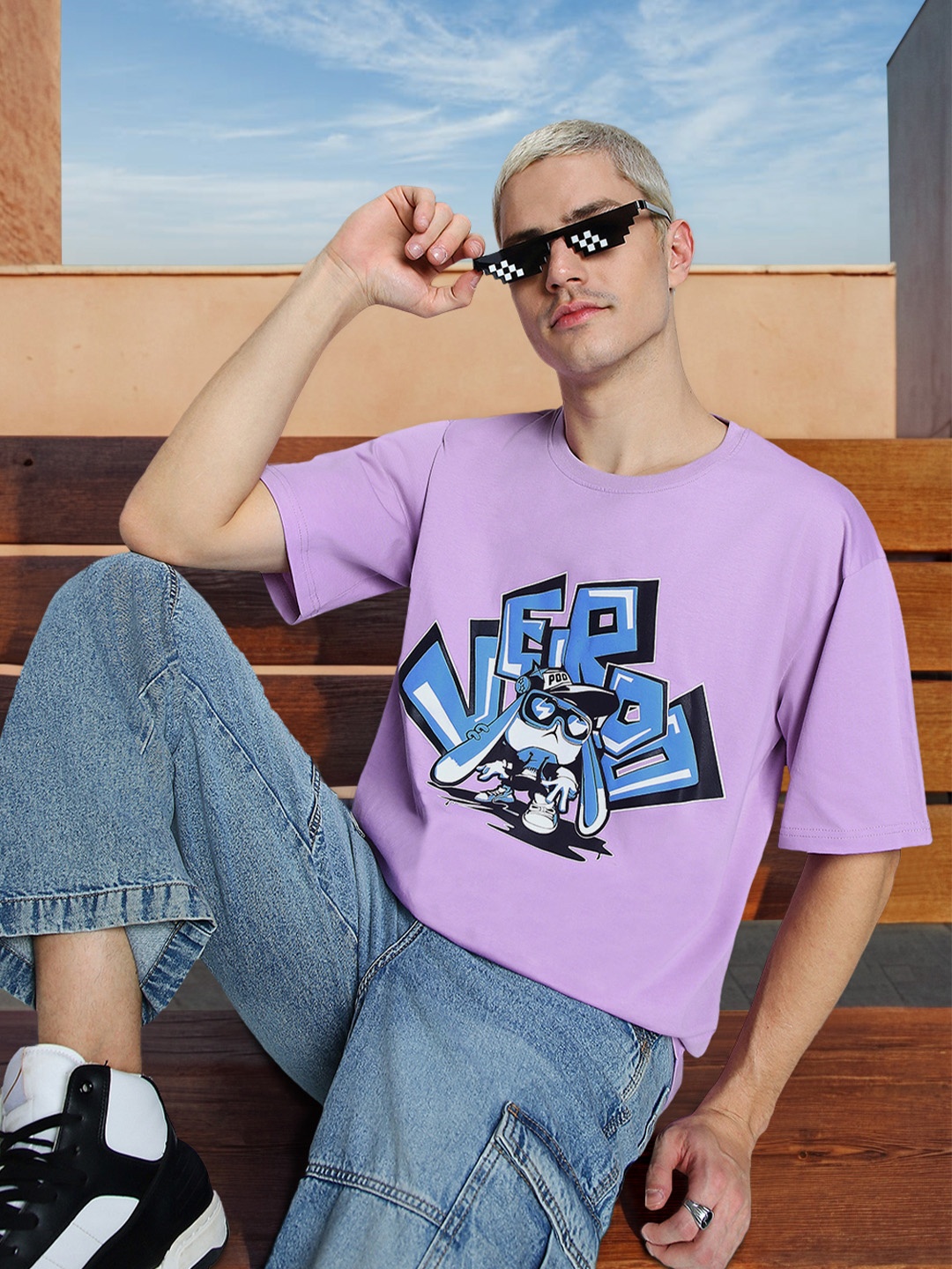VEIRDO Round Neck Short Sleeves Puff Printed Pure Cotton Cotton Oversized T-shirt, Purple
VEIRDO Round Neck Short Sleeves Puff Printed Pure Cotton Cotton Oversized T-shirt, Purple