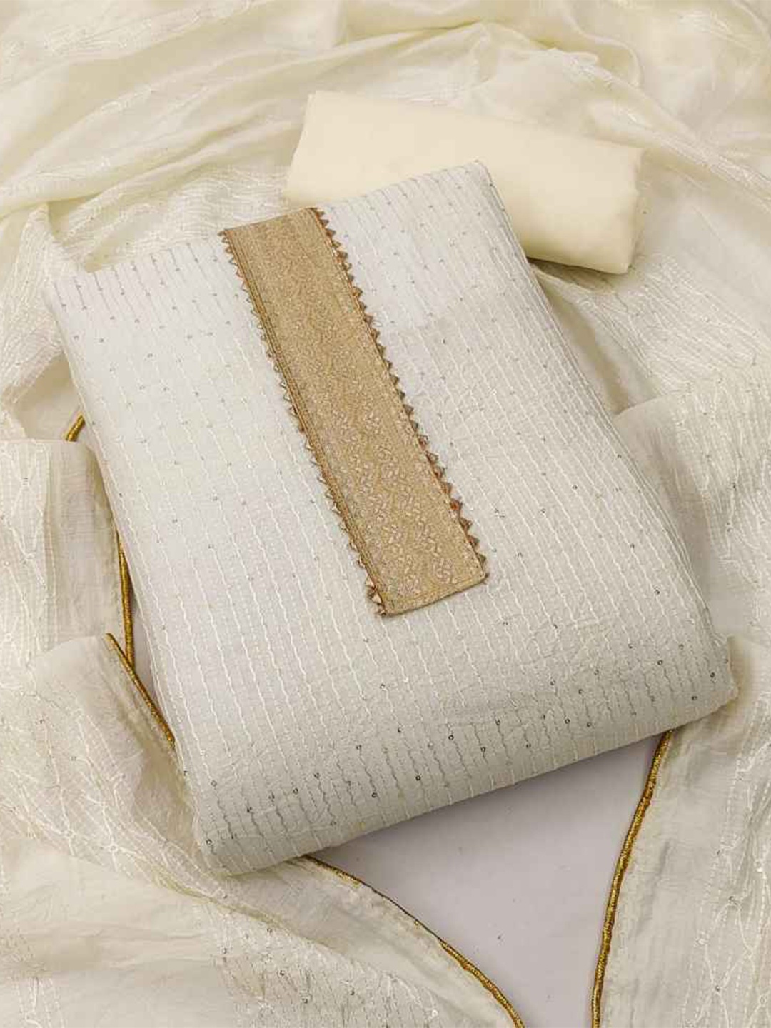 faxofab Striped Embroidered Sequinned Silk Georgette Unstitched Dress Material, White
faxofab Striped Embroidered Sequinned Silk Georgette Unstitched Dress Material, White