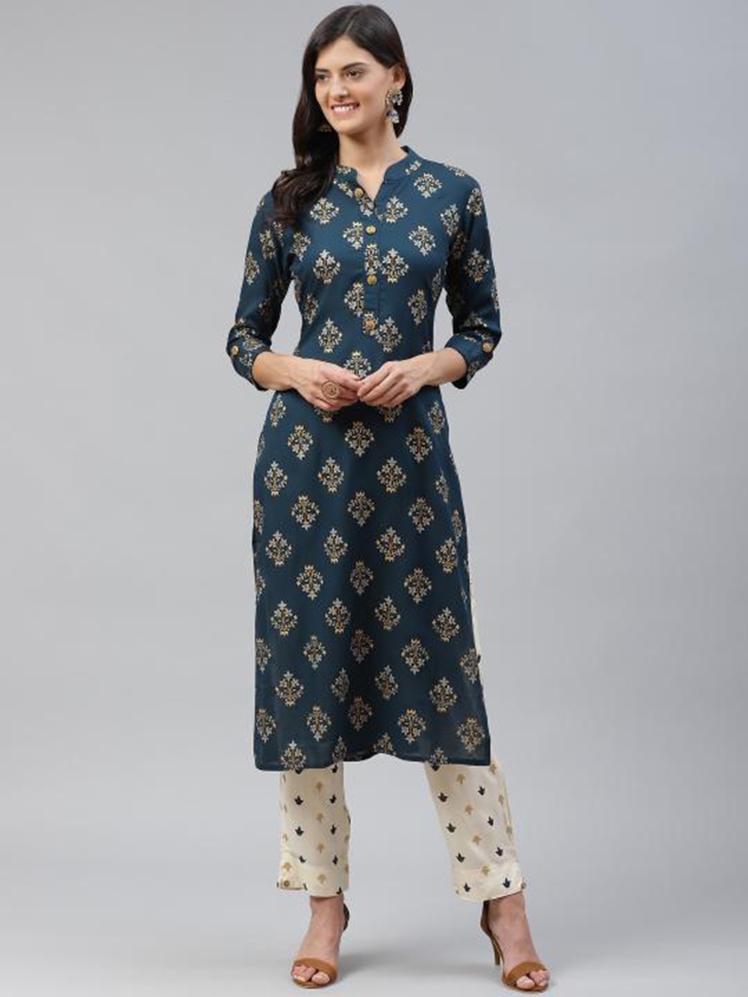 HIGHLIGHT FASHION EXPORT Floral Printed Mandarin Collar Kurta With Trouser, Teal
HIGHLIGHT FASHION EXPORT Floral Printed Mandarin Collar Kurta With Trouser, Teal