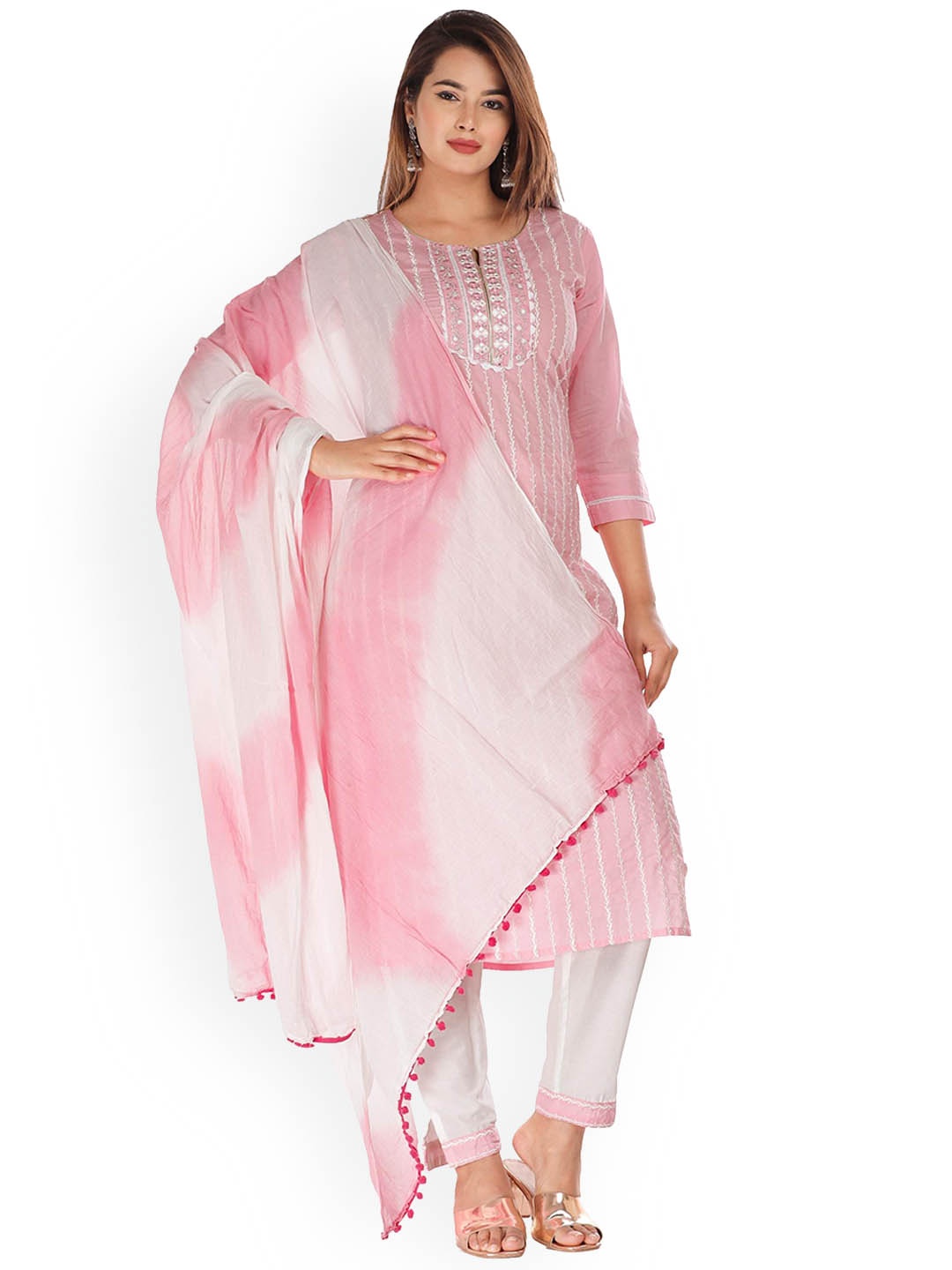 HIGHLIGHT FASHION EXPORT Ethnic Motifs Regular Thread Work Kurta with Trousers & Dupatta, Pink
HIGHLIGHT FASHION EXPORT Ethnic Motifs Regular Thread Work Kurta with Trousers & Dupatta, Pink