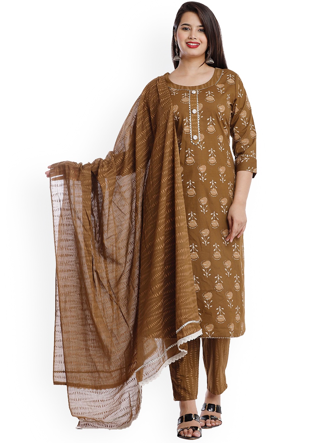 HIGHLIGHT FASHION EXPORT Floral Printed Regular Gotta Patti Kurta with Trousers & Dupatta, Brown
HIGHLIGHT FASHION EXPORT Floral Printed Regular Gotta Patti Kurta with Trousers & Dupatta, Brown