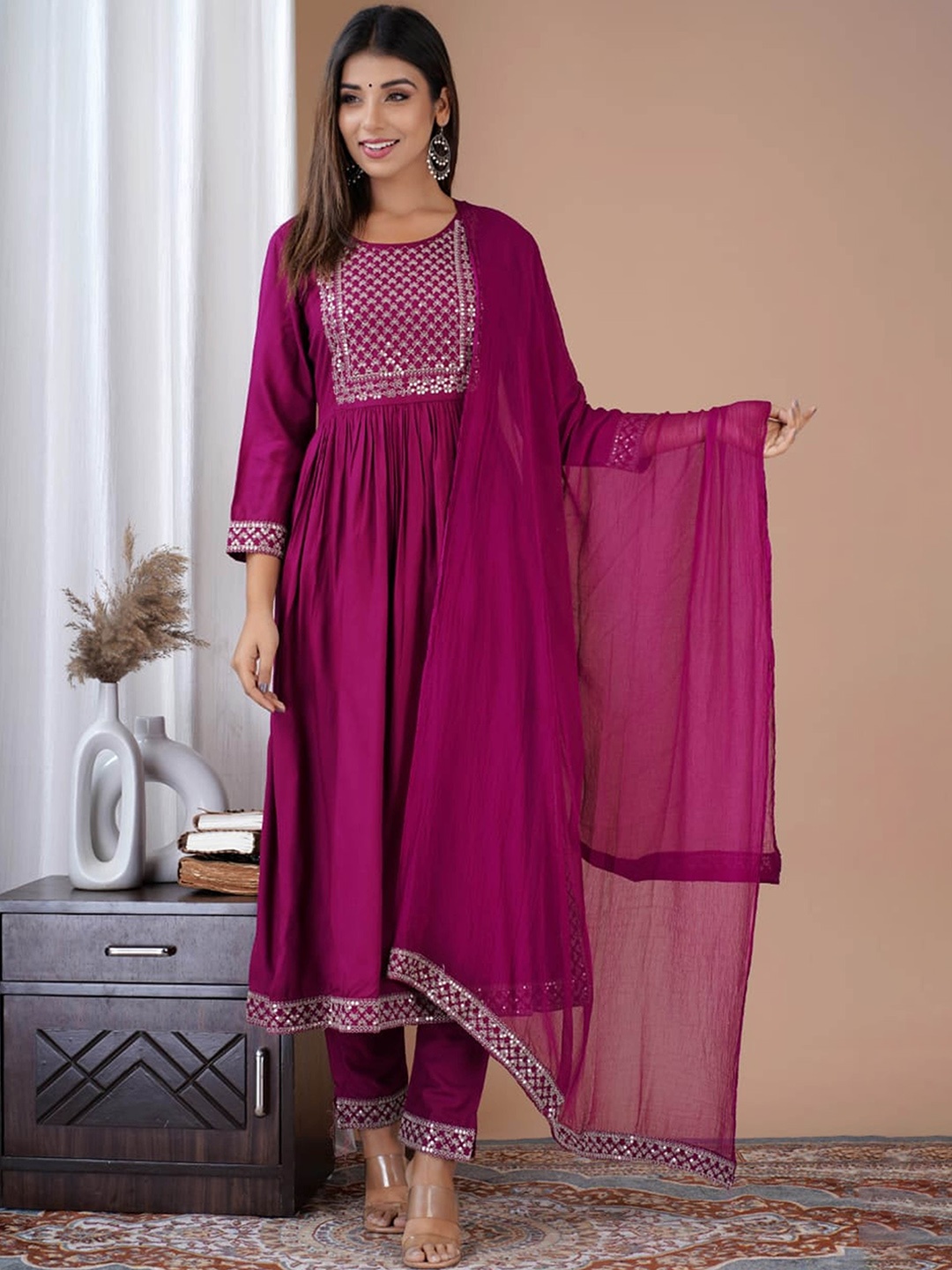 SK2 Fashion Ethnic Motifs Embroidered Pleated Sequinned Kurta with Trousers & With Dupatta, Maroon
SK2 Fashion Ethnic Motifs Embroidered Pleated Sequinned Kurta with Trousers & With Dupatta, Maroon