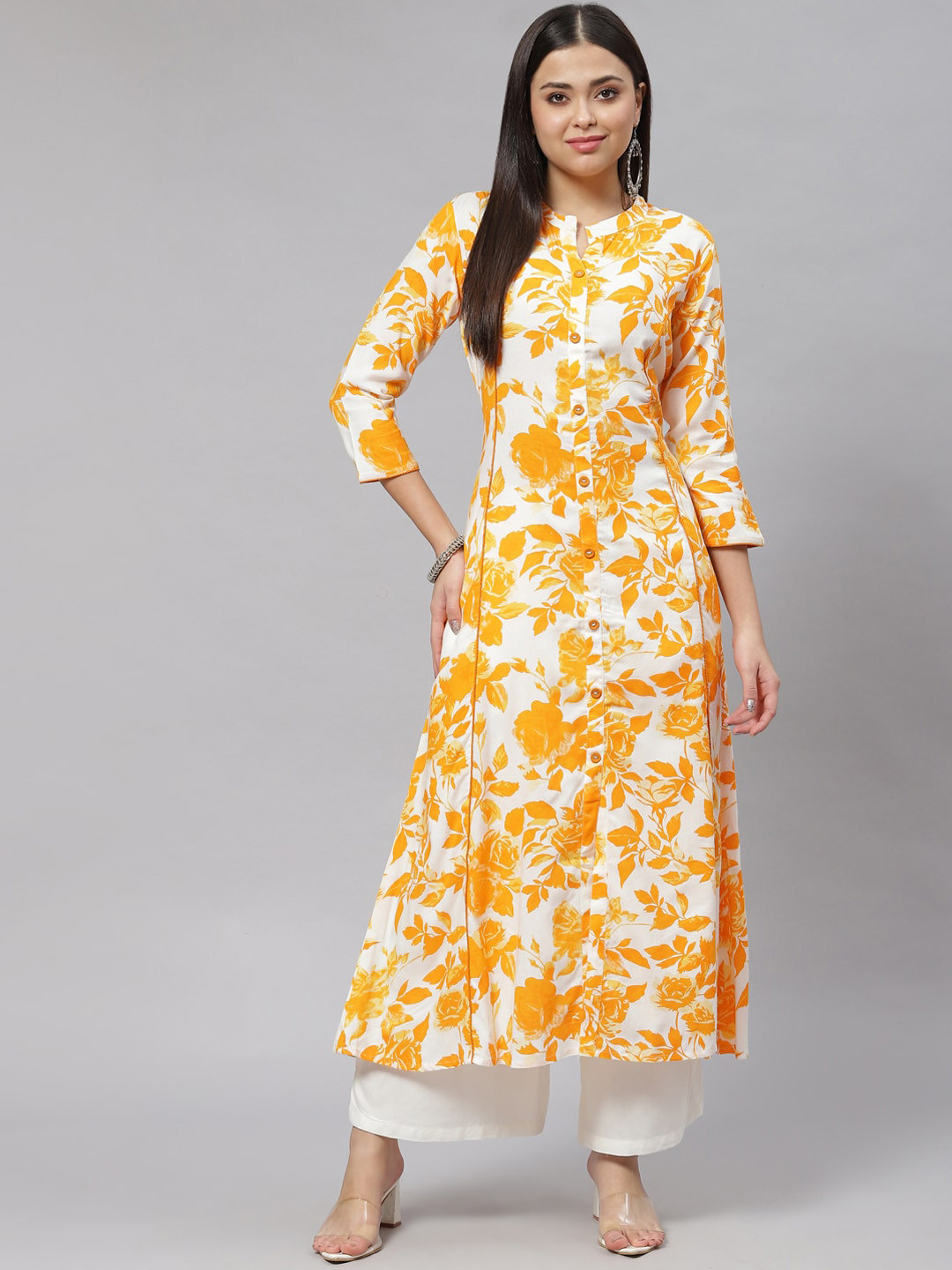 mokshi Floral Printed Mandarin Collar A-Line Kurta, Yellow
mokshi Floral Printed Mandarin Collar A-Line Kurta, Yellow