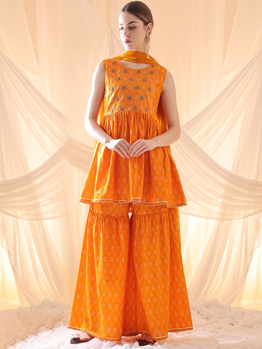 Anouk Floral Embroidered Empire Pure Cotton Kurti with Sharara & Dupatta, Orange
Anouk Floral Embroidered Empire Pure Cotton Kurti with Sharara & Dupatta, Orange