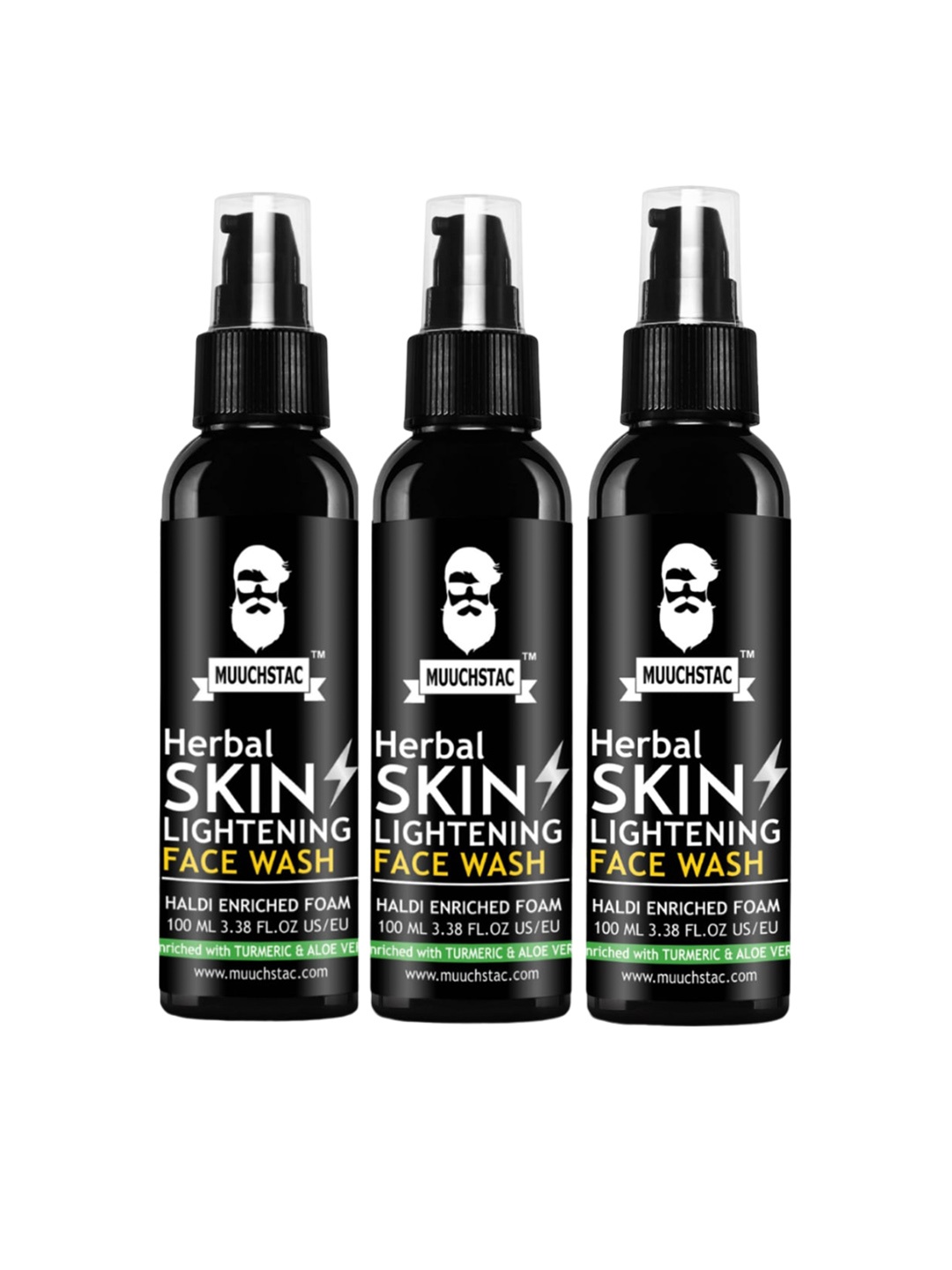 MUUCHSTAC Herbal Set of 3 Skin Lightening Face Wash with Haldi & Aloevera - 100 ml each, Black
MUUCHSTAC Herbal Set of 3 Skin Lightening Face Wash with Haldi & Aloevera - 100 ml each, Black