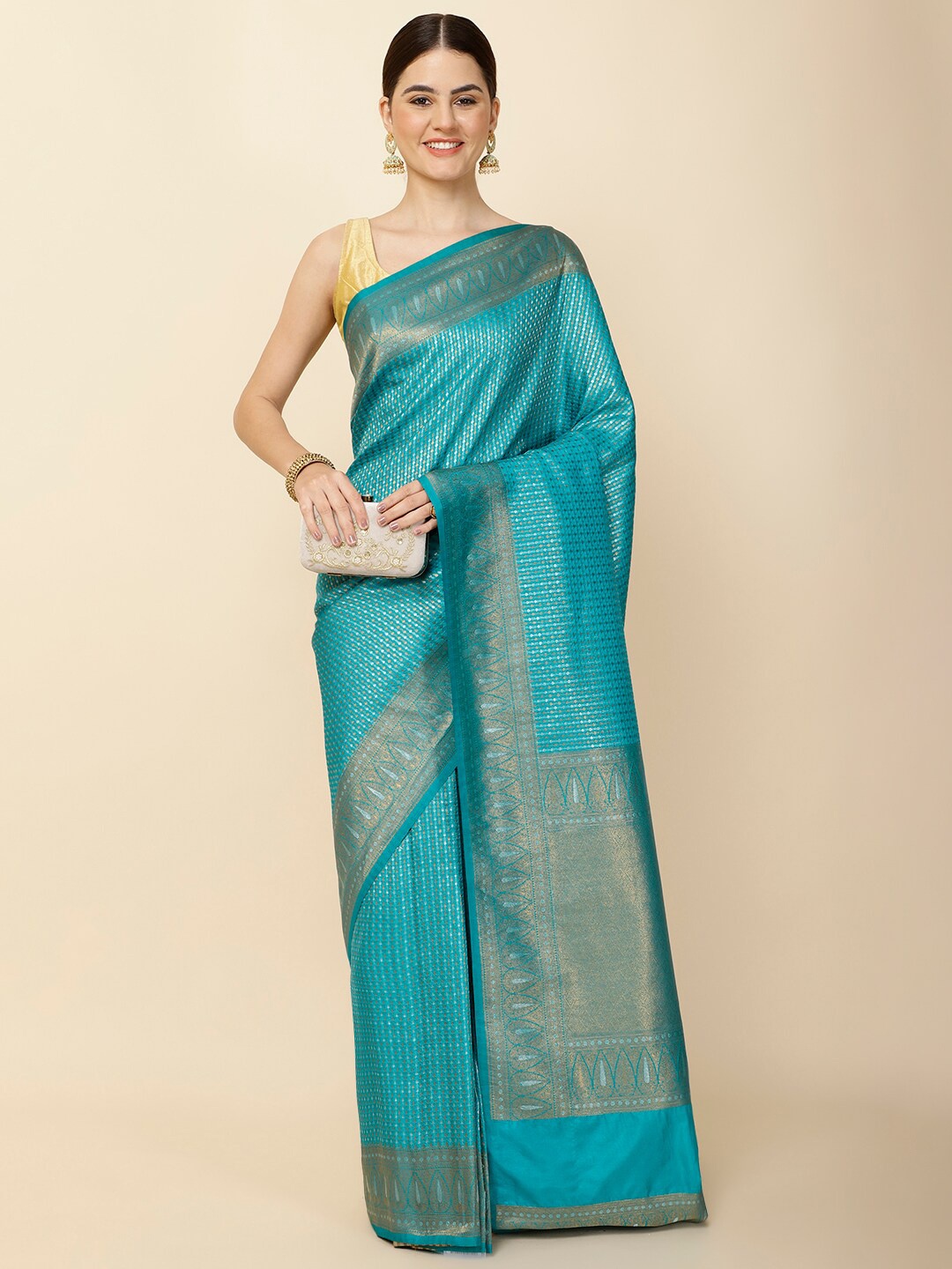 Meena Bazaar Woven Design Zari Saree, Blue