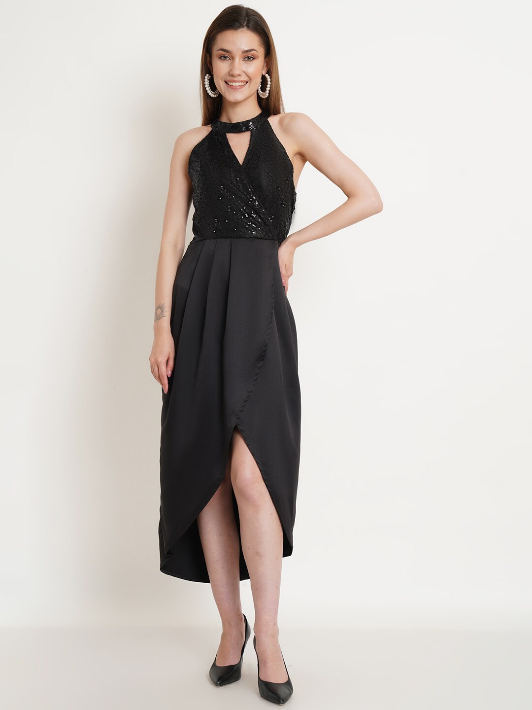 Purple State Embellished Choker Neck Sleeveless Gathered Detail Tulip Fit & Flare Dress, Black
Purple State Embellished Choker Neck Sleeveless Gathered Detail Tulip Fit & Flare Dress, Black