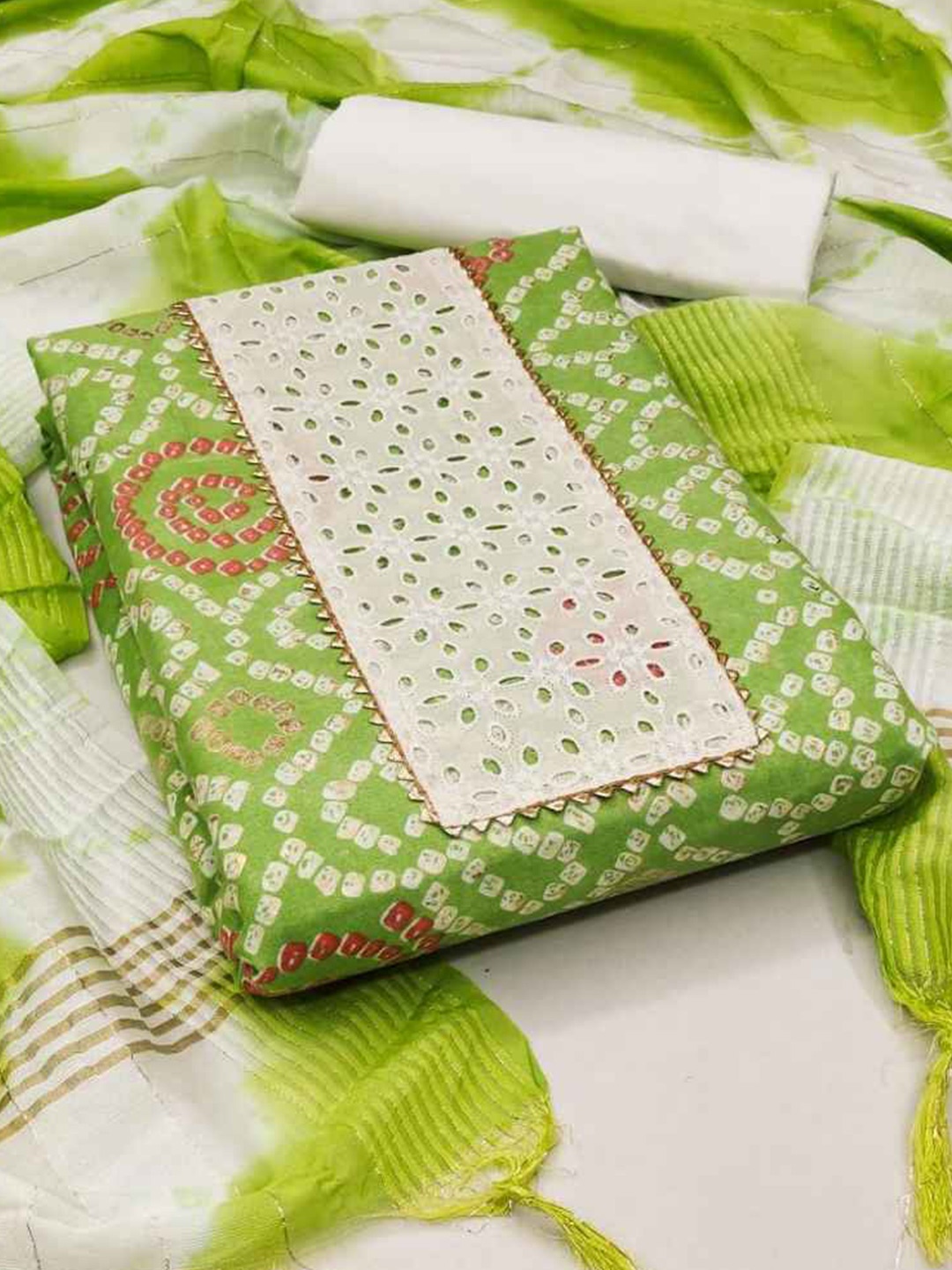 faxofab Unstitched Dress Material, Green