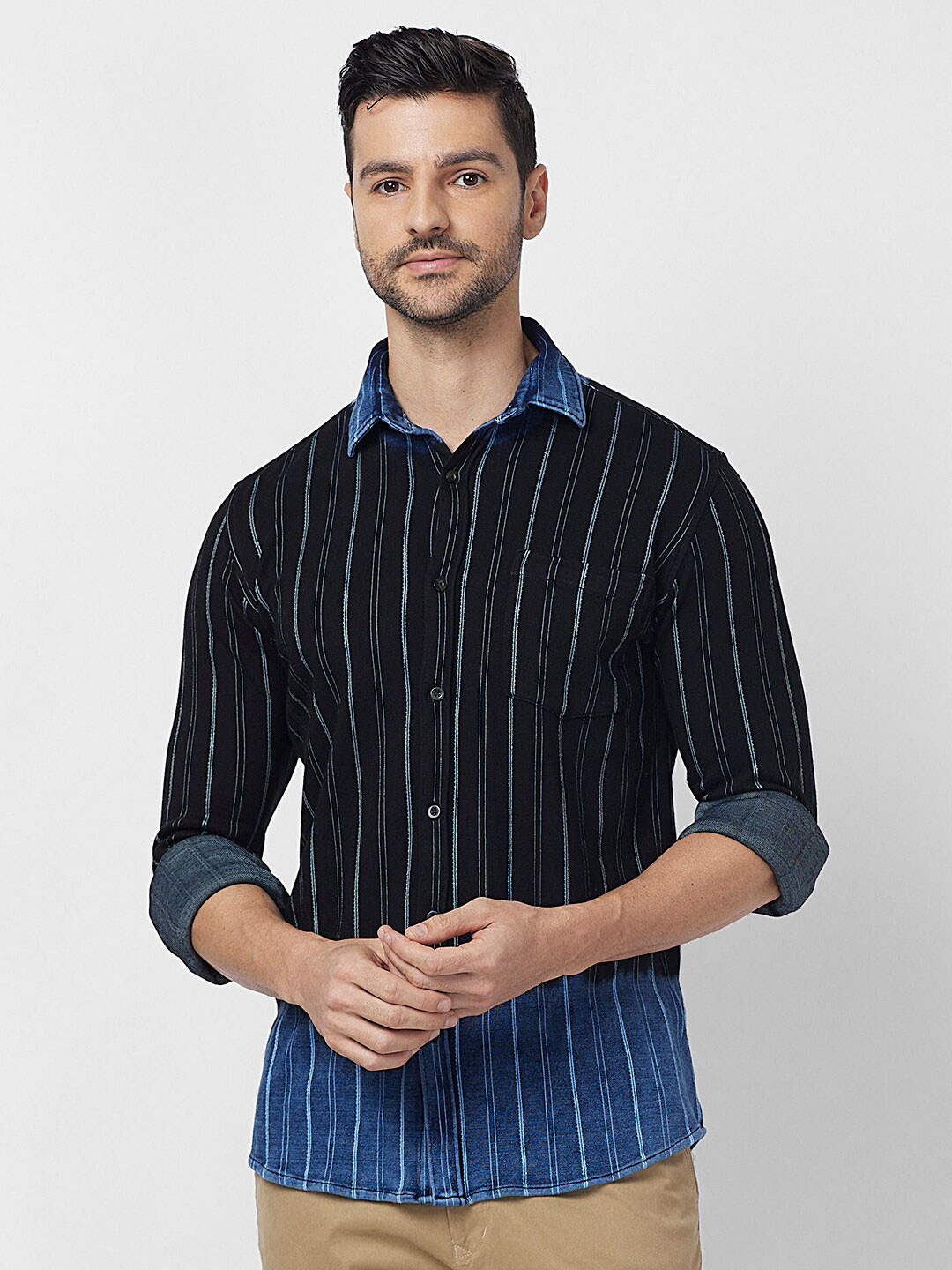 SNX Tailored Fit Opaque Striped Pure Cotton Casual Shirt, Black 
SNX Tailored Fit Opaque Striped Pure Cotton Casual Shirt, Black
