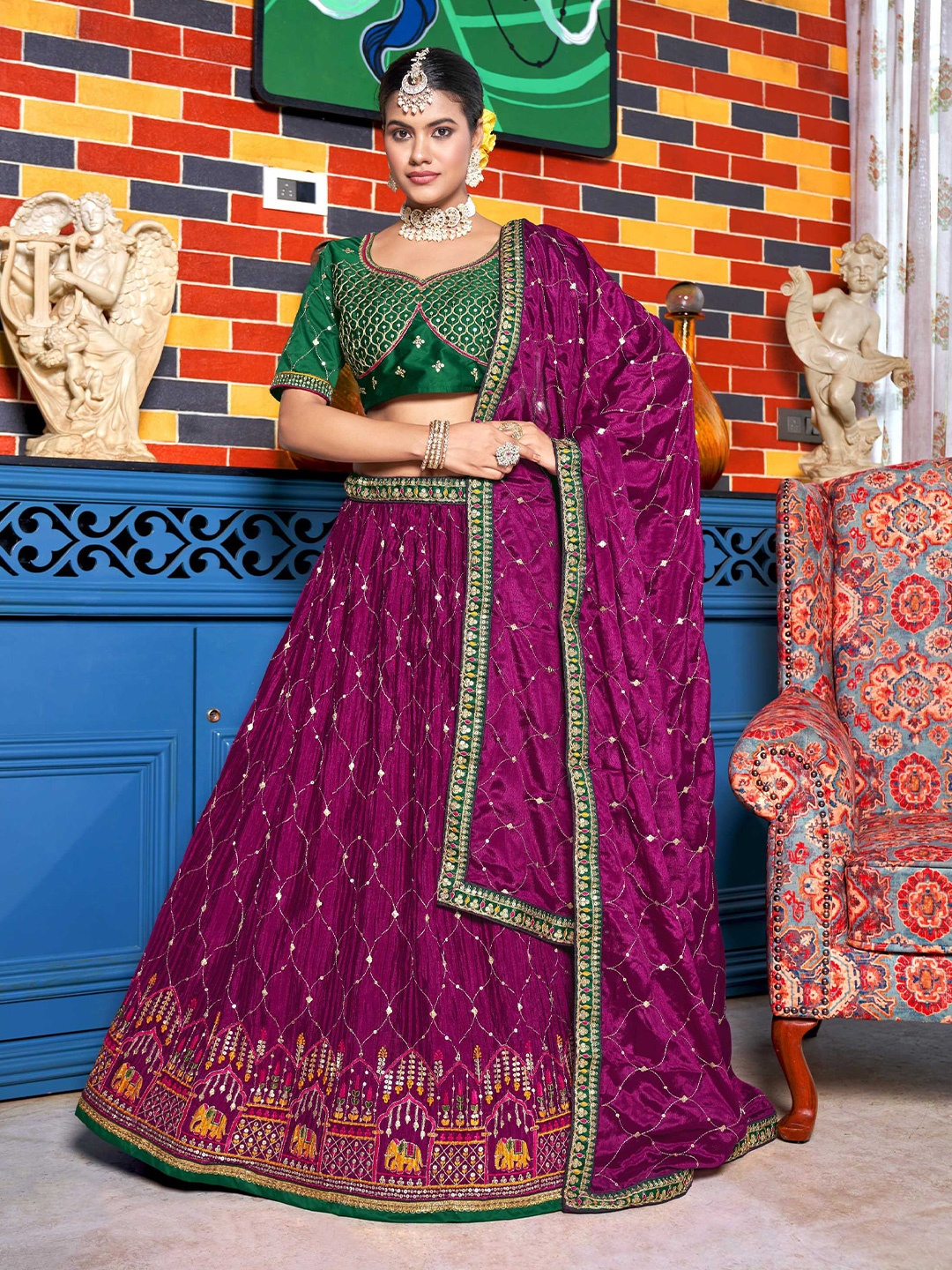 Pandadi Saree Embroidered Sequinned Semi-Stitched Lehenga & Blouse With Dupatta, Purple
Pandadi Saree Embroidered Sequinned Semi-Stitched Lehenga & Blouse With Dupatta, Purple