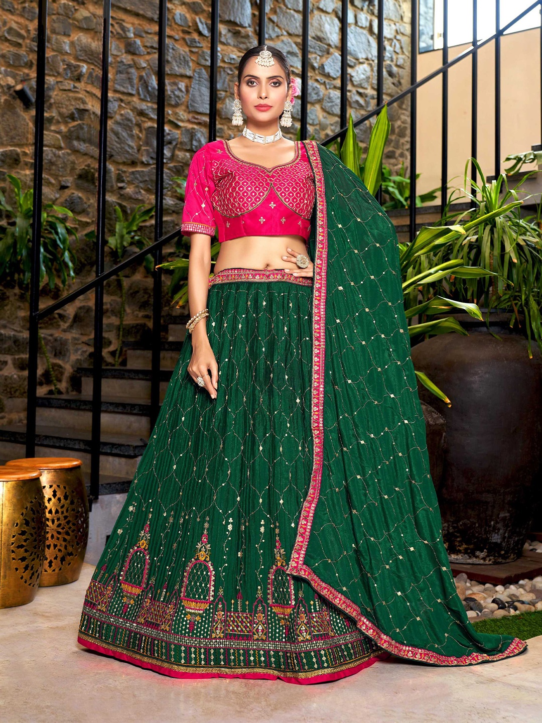 Pandadi Saree Embellished Sequinned Semi-Stitched Lehenga & Blouse With Dupatta, Green
Pandadi Saree Embellished Sequinned Semi-Stitched Lehenga & Blouse With Dupatta, Green