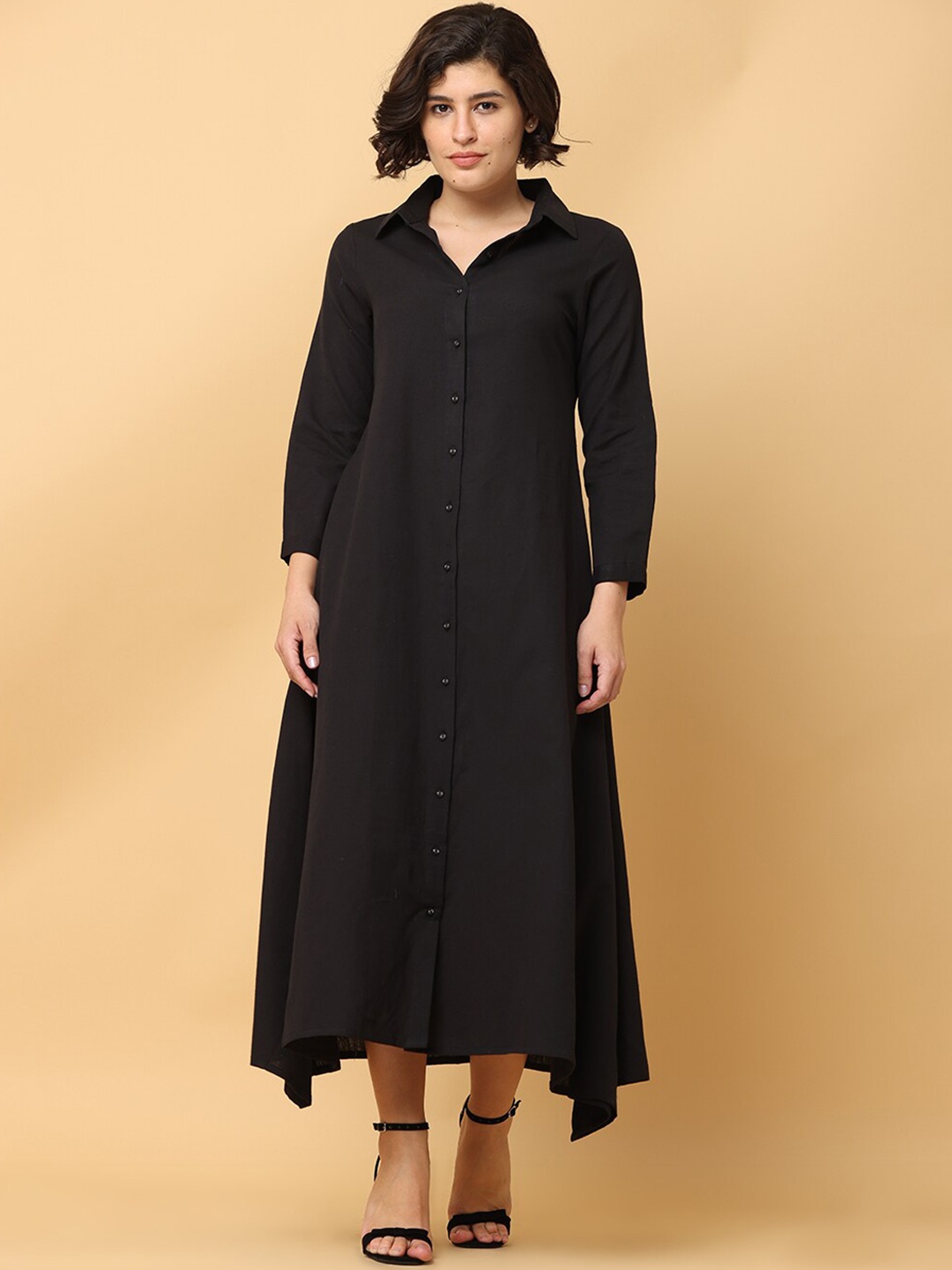 BLACK & BLAH BLAH Relaxed Fit Solid A-Line Cotton Linen Monochrome Midi Dress
BLACK & BLAH BLAH Relaxed Fit Solid A-Line Cotton Linen Monochrome Midi Dress