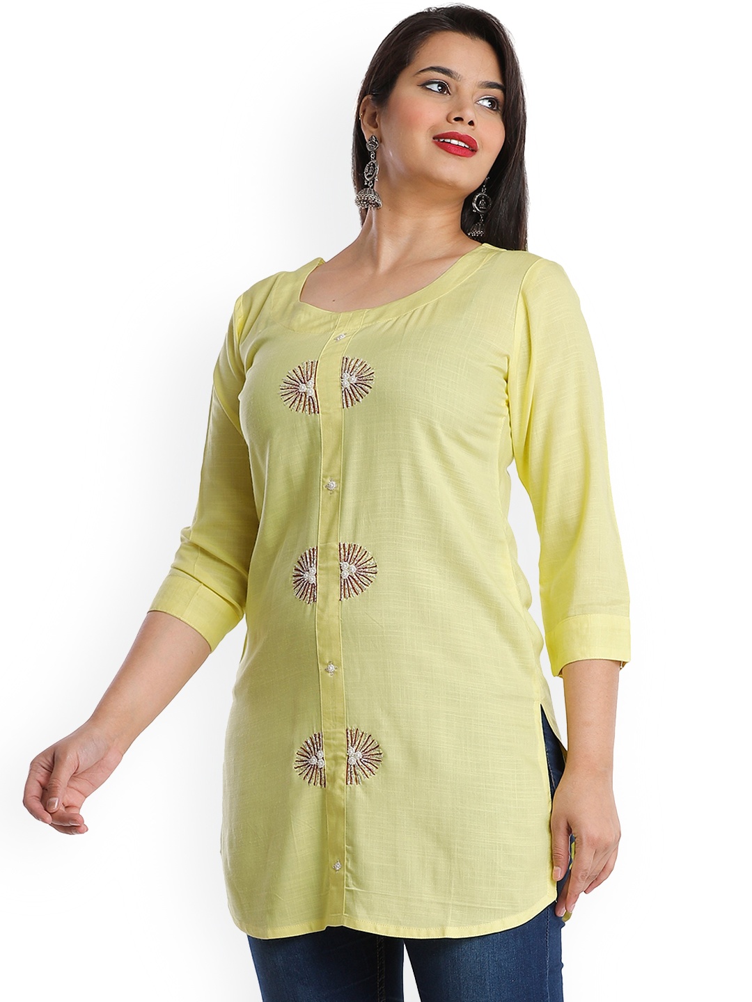 HIGHLIGHT FASHION EXPORT Women Quirky Embroidered Flared Sleeves Thread Work Kurta, Yellow
HIGHLIGHT FASHION EXPORT Women Quirky Embroidered Flared Sleeves Thread Work Kurta, Yellow
