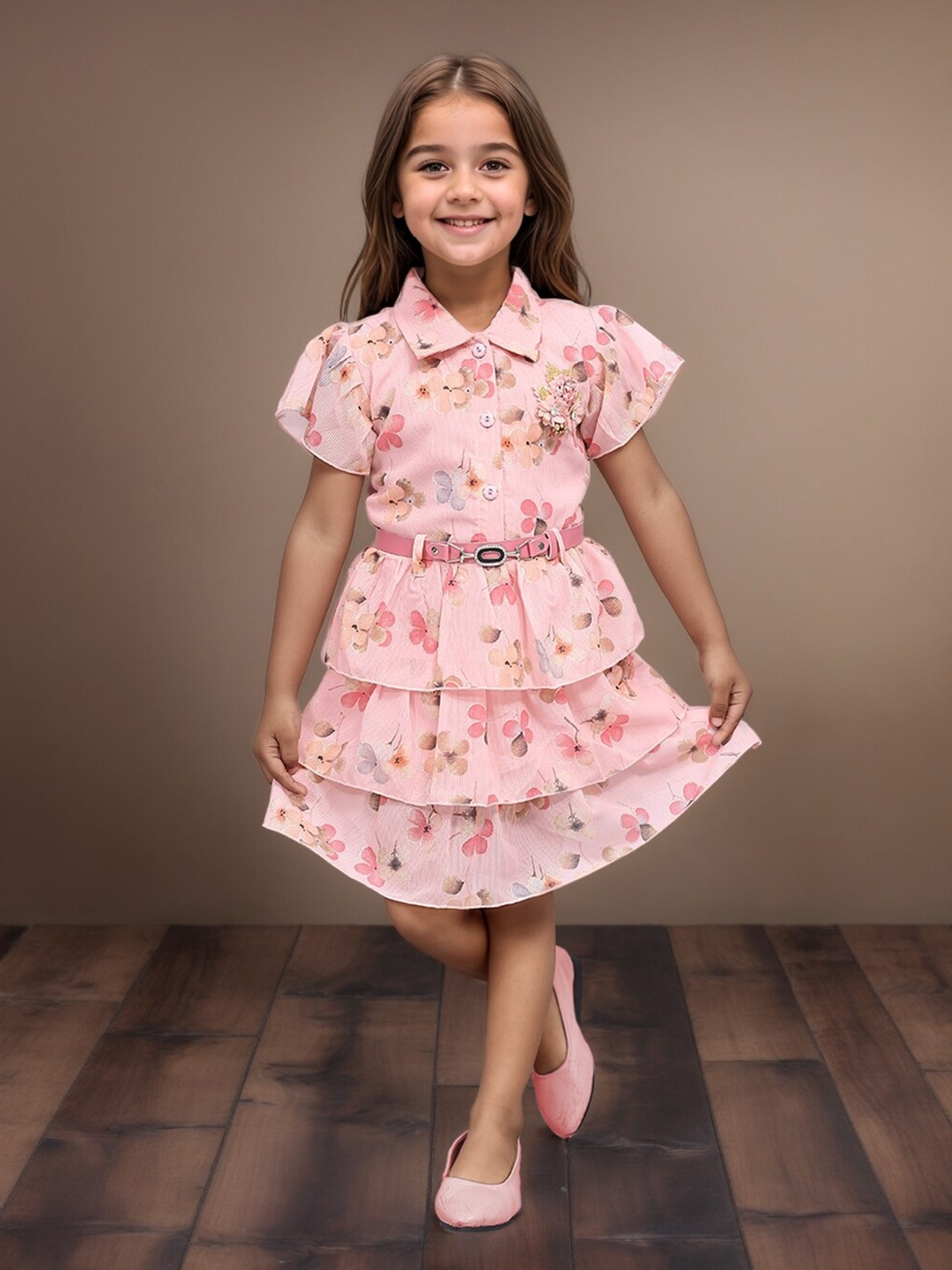 Toonyport Girls Floral Printed Shirt Collar Layered & Belted Chiffon Fit & Flare Dress, Pink
Toonyport Girls Floral Printed Shirt Collar Layered & Belted Chiffon Fit & Flare Dress, Pink