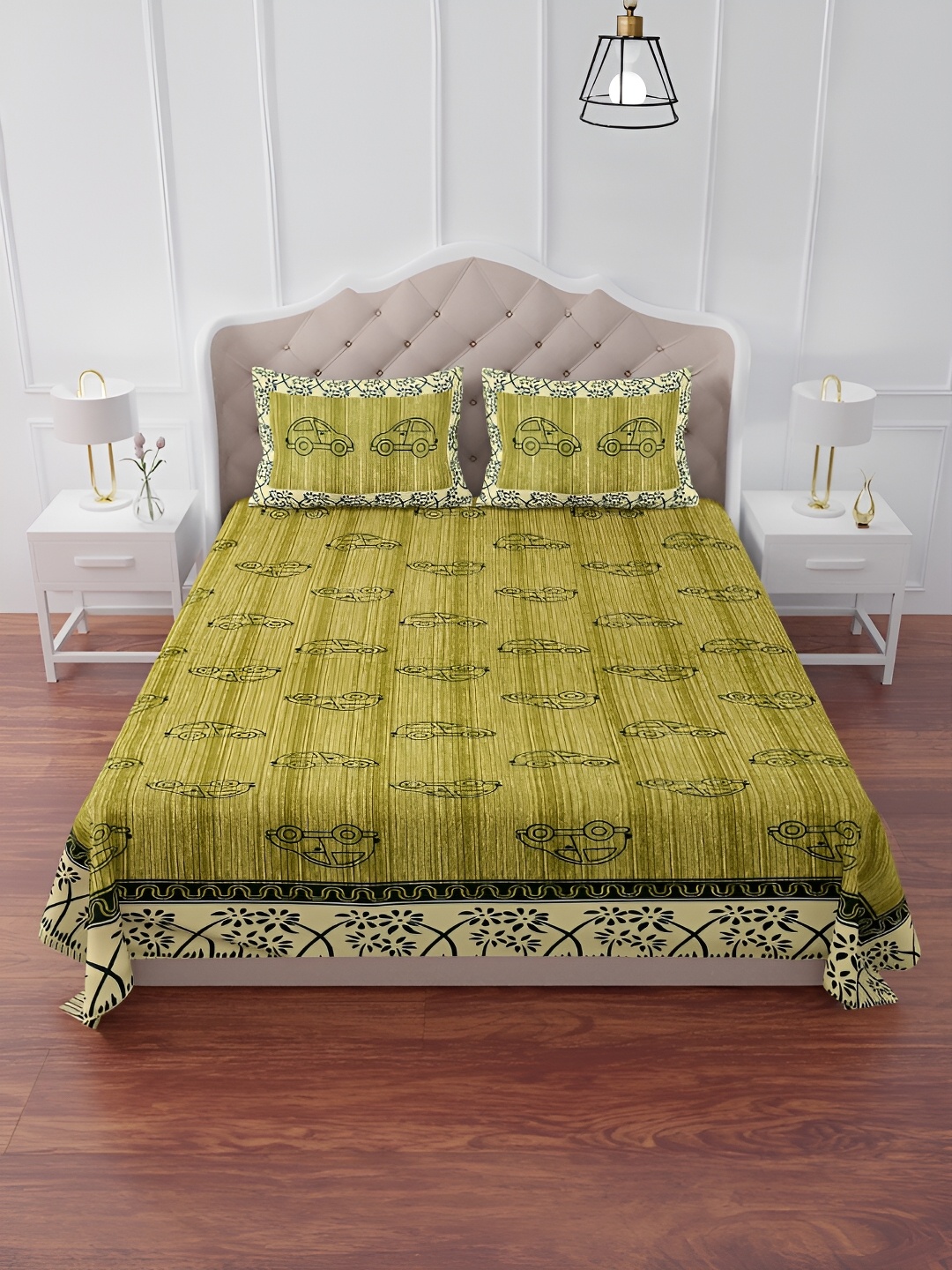 The Craft Monk Green & Black Printed Cotton 240 TC King Bedsheet With 2 Pillow Covers
The Craft Monk Green & Black Printed Cotton 240 TC King Bedsheet With 2 Pillow Covers