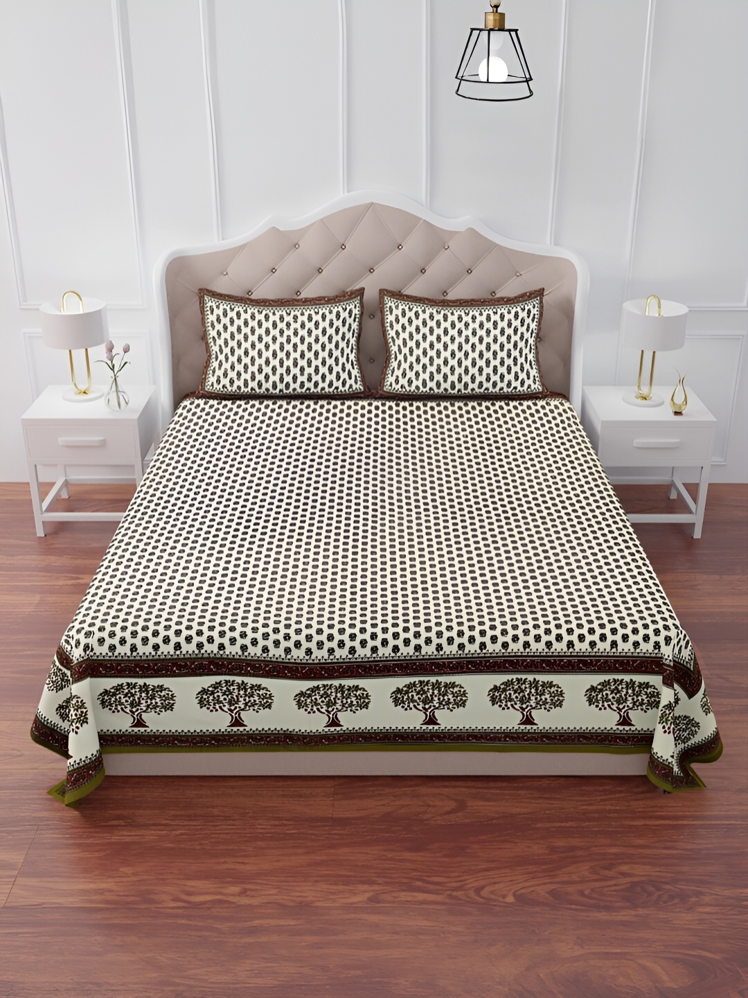 The Craft Monk Green & White Printed Cotton 240 TC King Bedsheet With 2 Pillow Covers
The Craft Monk Green & White Printed Cotton 240 TC King Bedsheet With 2 Pillow Covers
