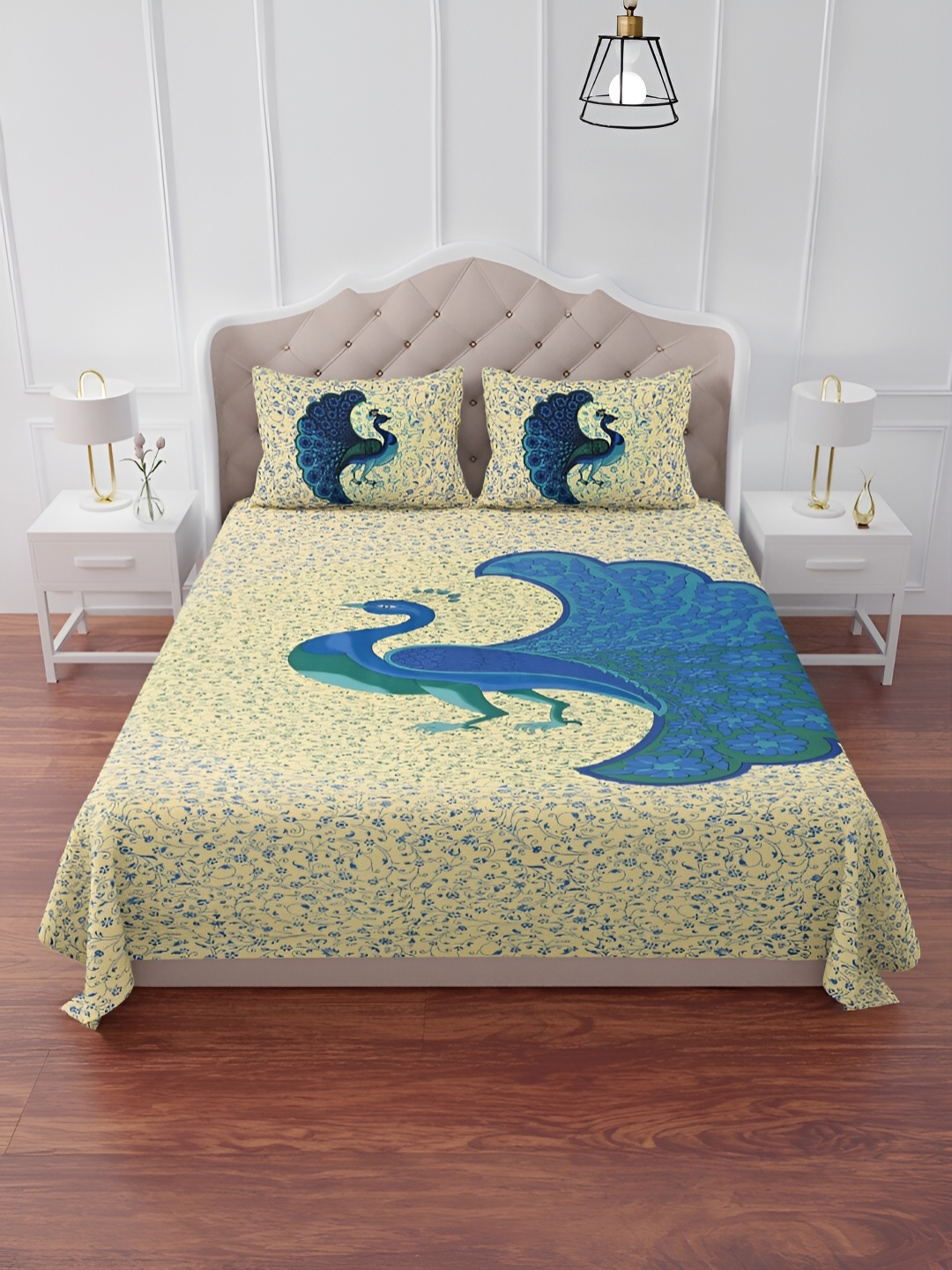 The Craft Monk Blue & Beige Printed Cotton 240 TC King Bedsheet With 2 Pillow Covers
The Craft Monk Blue & Beige Printed Cotton 240 TC King Bedsheet With 2 Pillow Covers