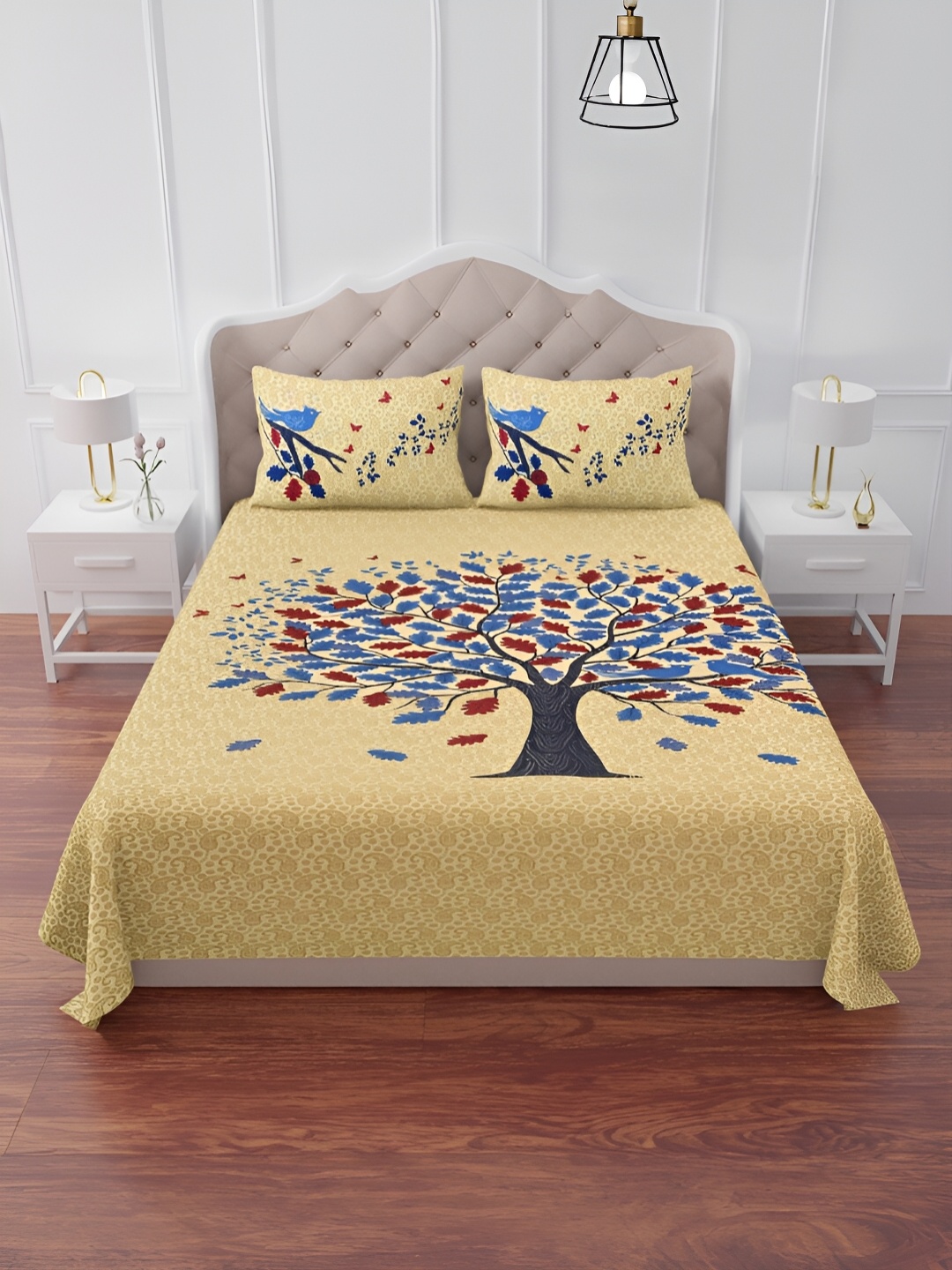 The Craft Monk Blue & Beige Printed Cotton 240 TC King Bedsheet With 2 Pillow Covers
The Craft Monk Blue & Beige Printed Cotton 240 TC King Bedsheet With 2 Pillow Covers