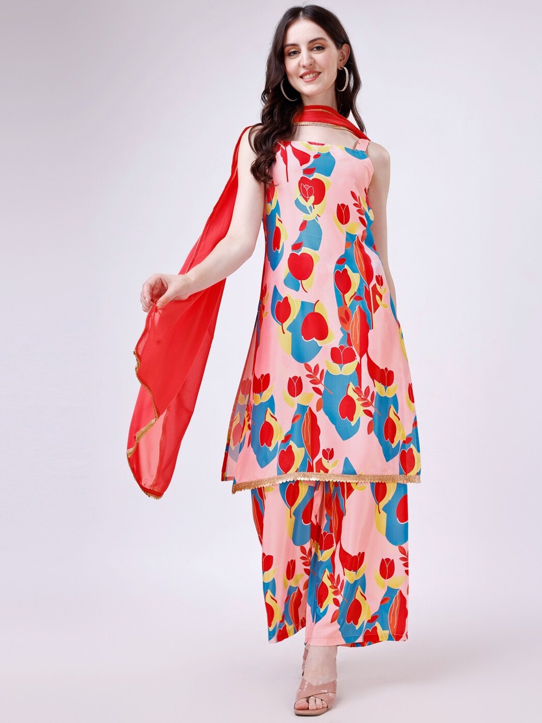 FAB GALAXY Women Floral Printed Regular Gotta Patti Kurta with Palazzos & With Dupatta, Peach
FAB GALAXY Women Floral Printed Regular Gotta Patti Kurta with Palazzos & With Dupatta, Peach