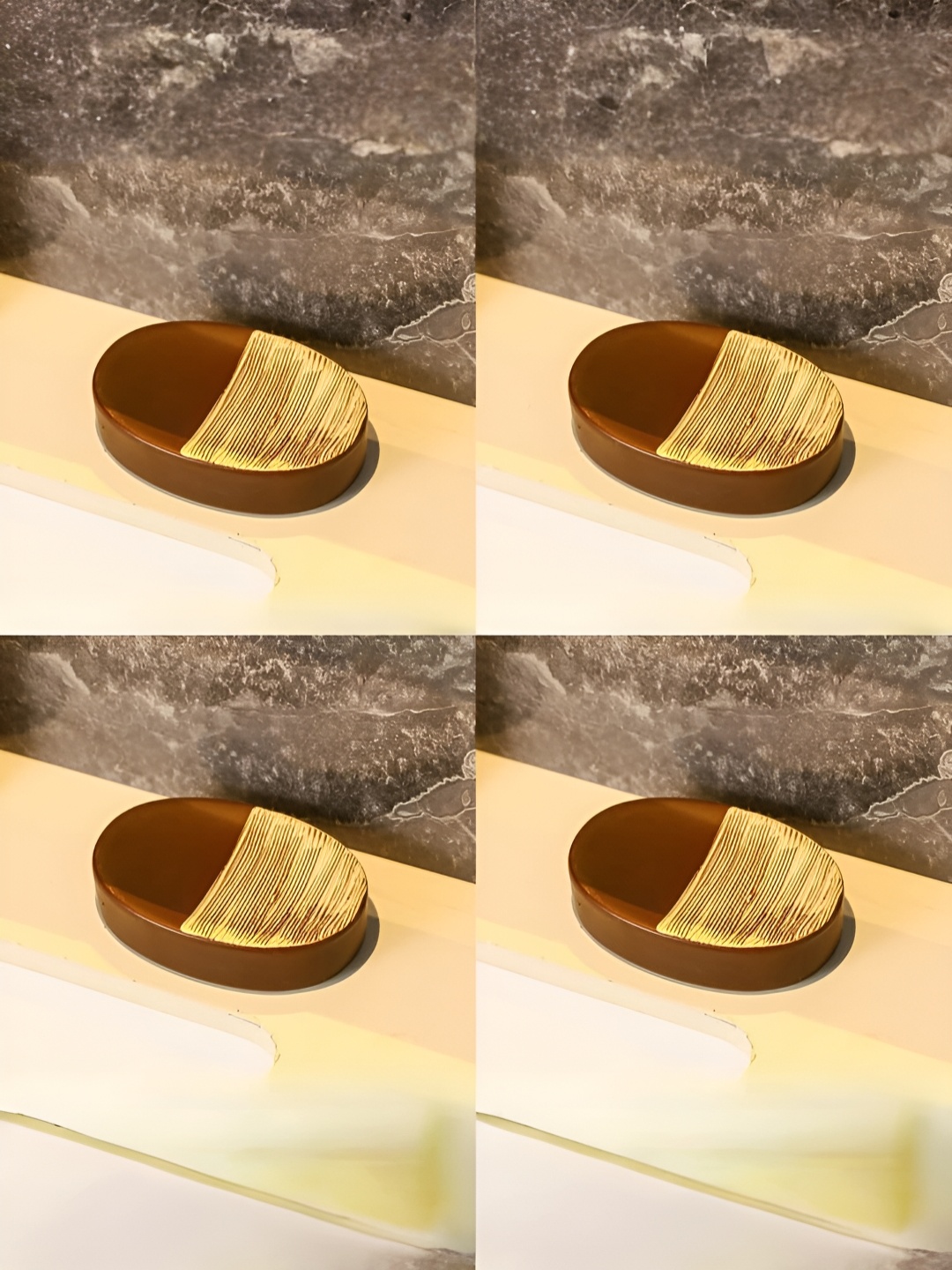 USHA SHRIRAM Khaki & Brown 4 Pieces Ceramic Soap Case