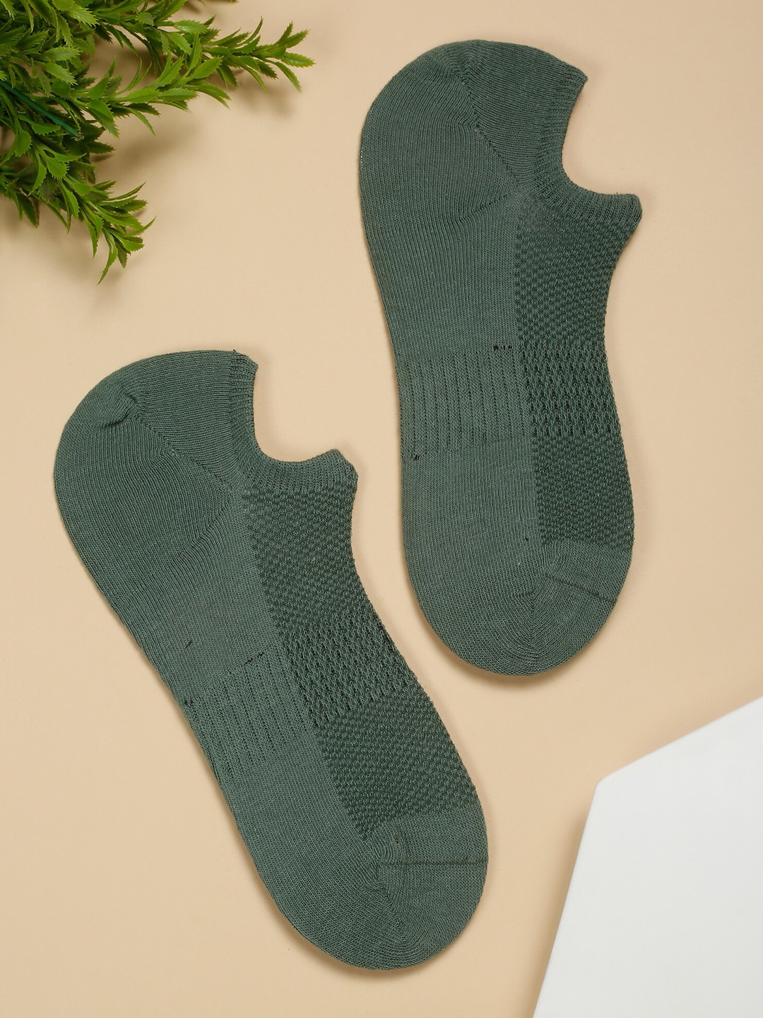 Cantabil Men Pack Of 5 Cotton Shoe Liners Socks, Green